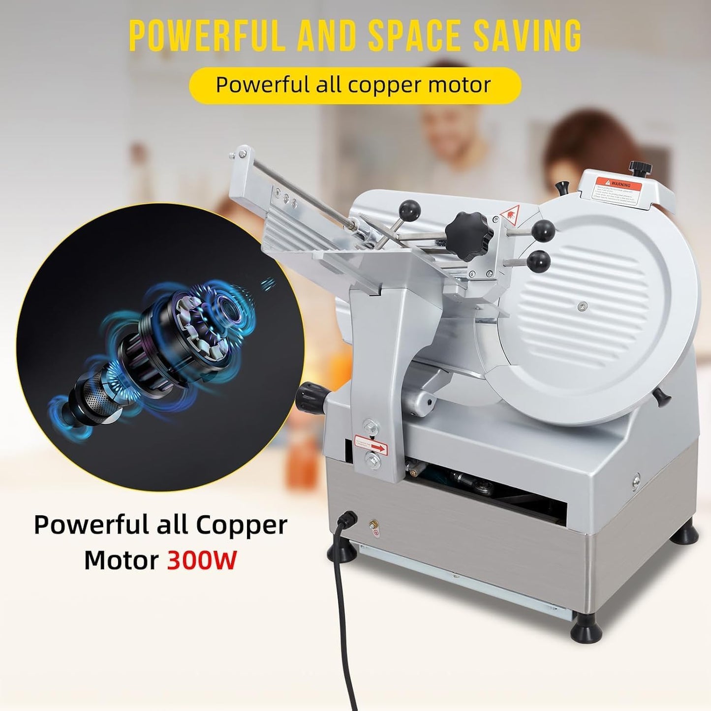 12 in Electric Food Slicer, Commercial Meat Slicer, Fully-Auto 180W+370W, Stainless Steel, Adjustable Thickness 0-7 mm, Silver, Home & Commercial Use