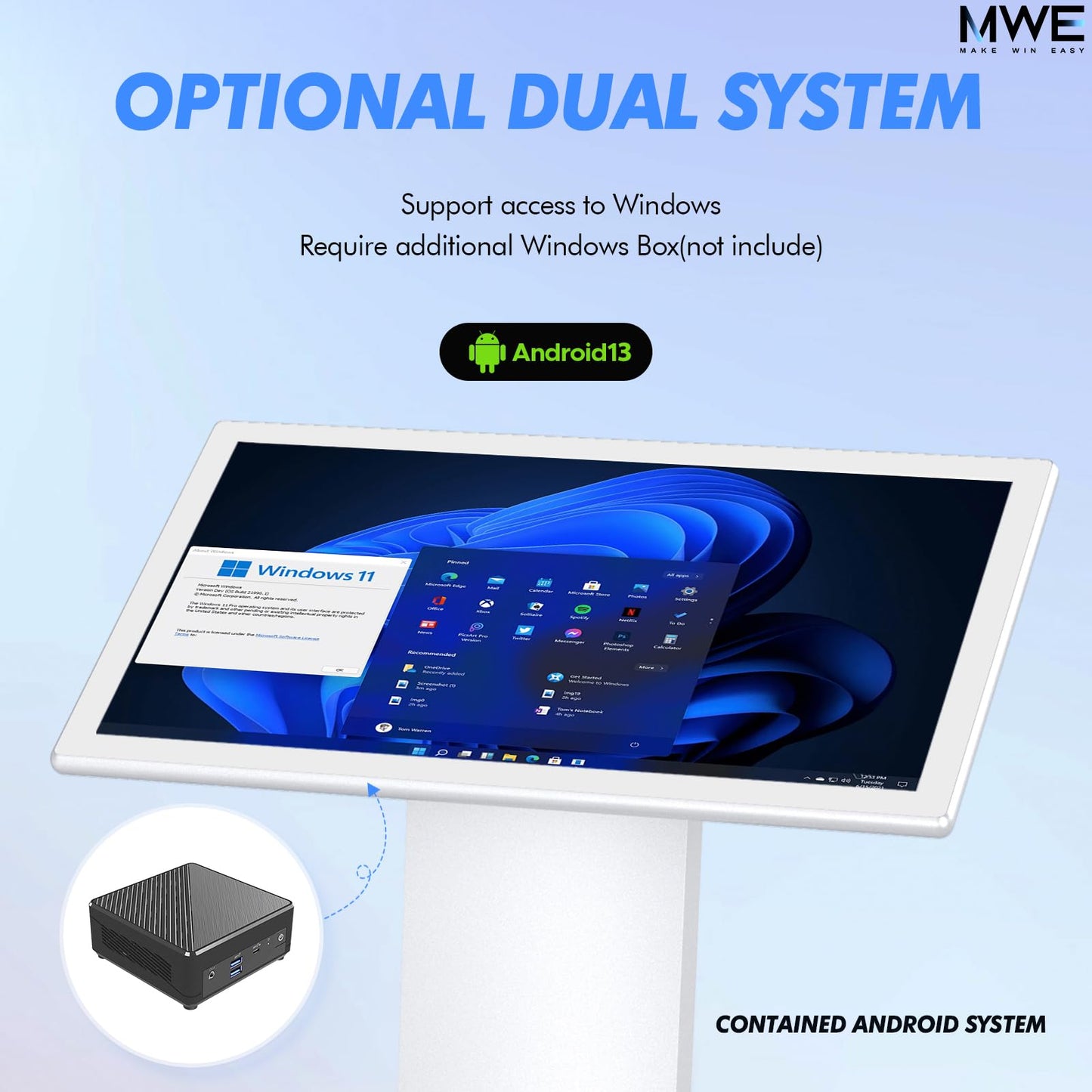 MWE 32 Inch Touch-screen Self Service Kiosk, Floor Standing Digital Signage Display, FHD Information Kiosk, 2 Speakers, Interactive Display for Mall Navigation/Self-Ordering/Advertising/Retail Store