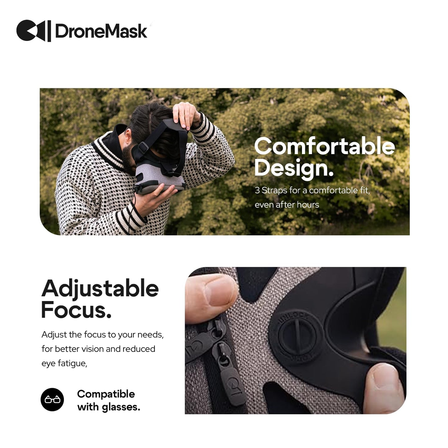 DroneMask 2 | FPV Goggles for All Camera Drones | Unibody Lens | HD FPV Goggles | Compatible Versatile Skyview FPV Drone Goggles | Clear Immersive View | All GPS Camera Drone