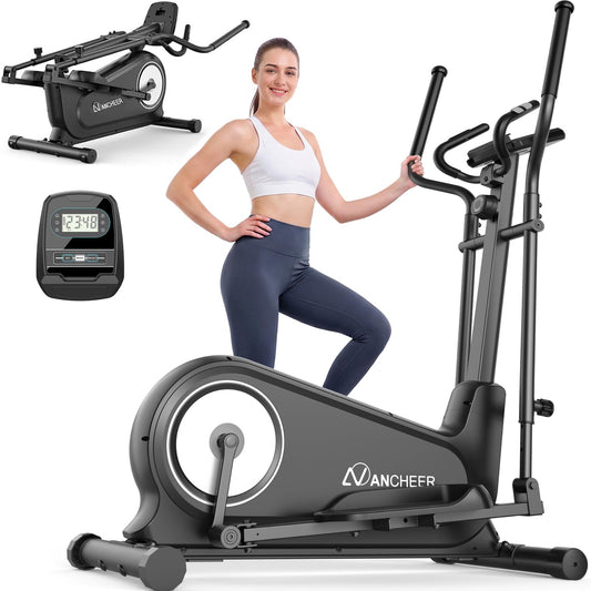 ANCHEER Elliptical Exercise Machine, Elliptical Trainer for Home Gym, Exercise Equipment 550Lbs Max Weight, Ultra-Silent Elliptical Machine, 16 Resistance Levels & Pulse Rate Grips (Black & Silver)