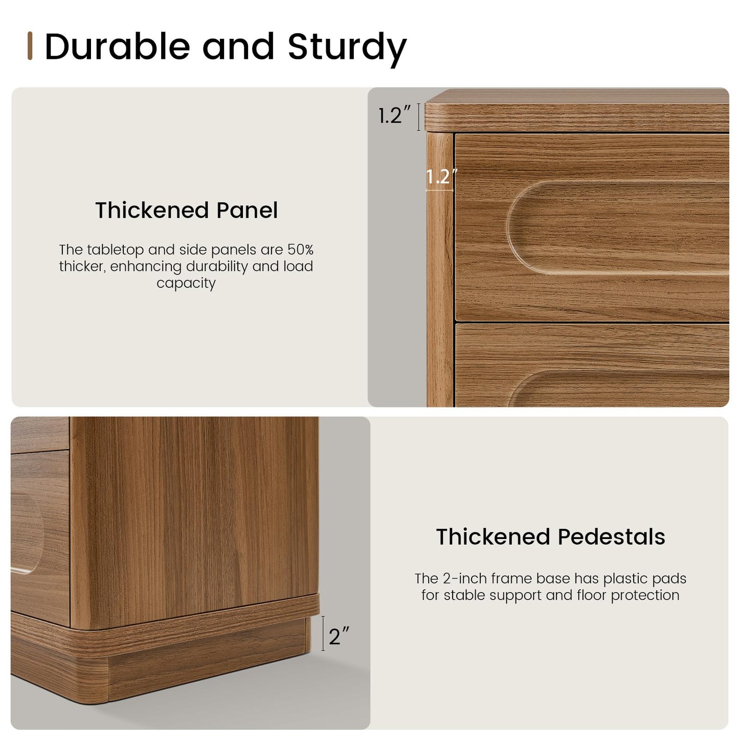 SUCSSRICH Nightstands Set of 2, Brown Nightstand with 3 Drawers