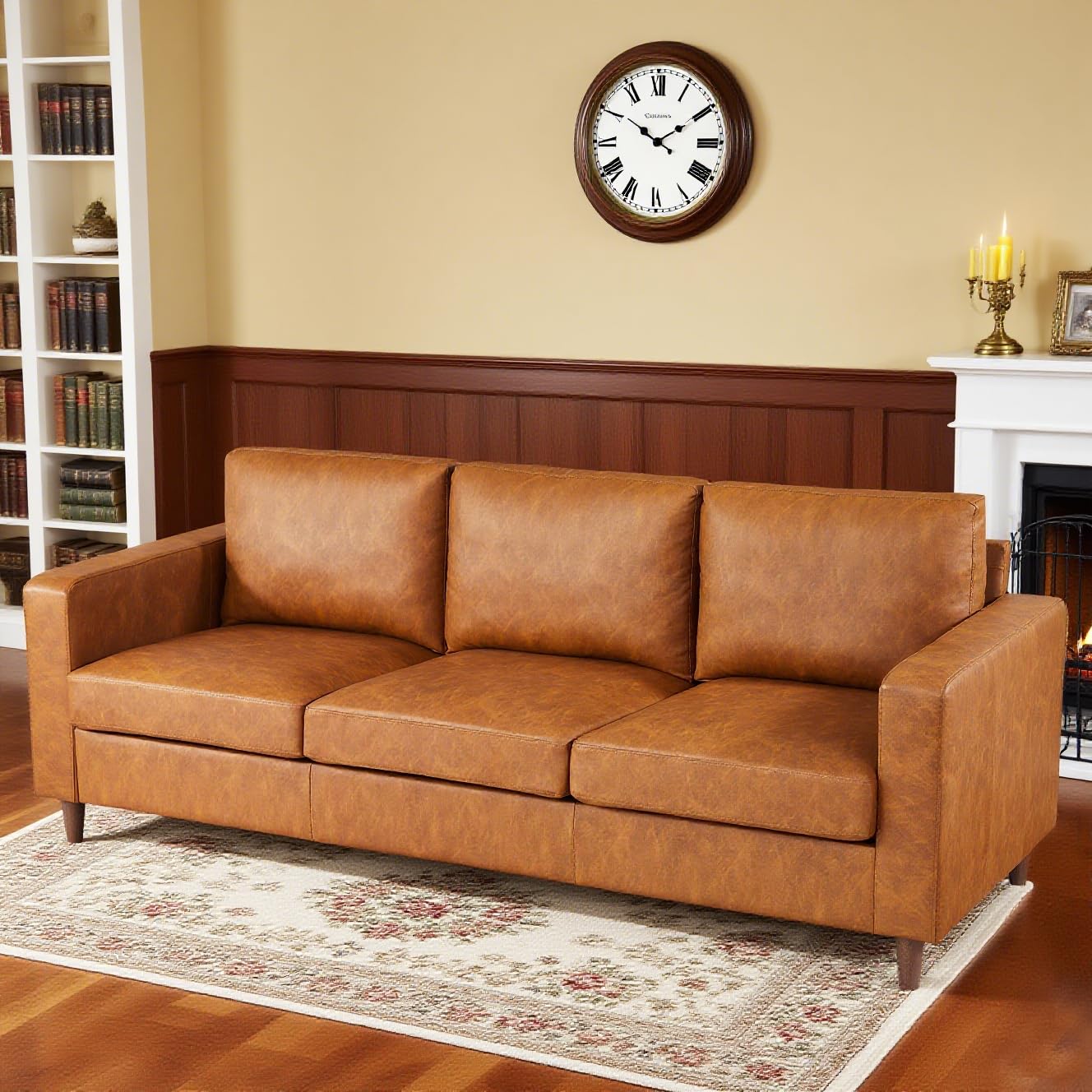 IDEALHOUSE Leather Couch 83 inch, Modern Sofa 3 Seater with Deep Seat & Padded Backrest, Faux Leather Couch with Armrests for Living Room, Bedroom, Office