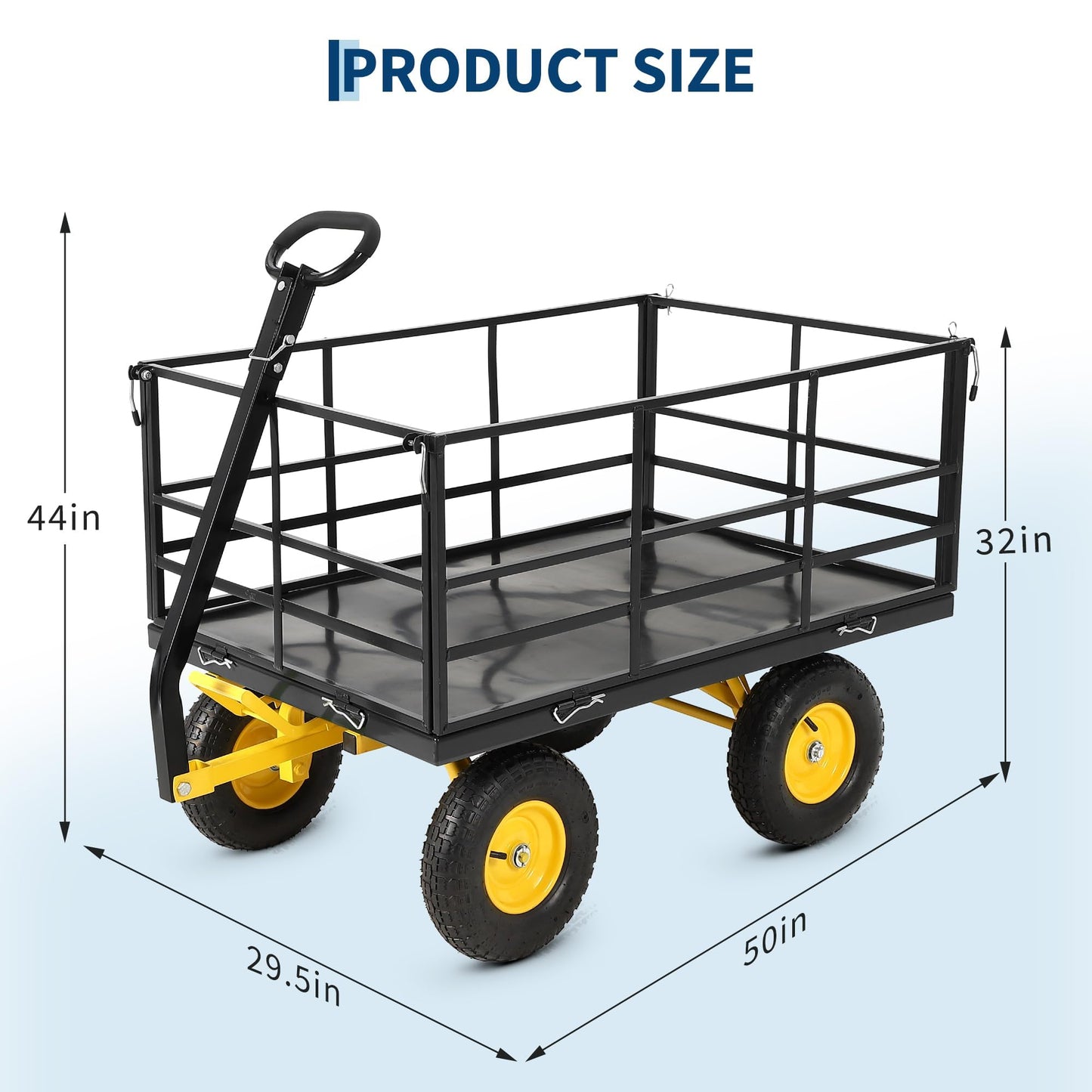 1400 LB Heavy Duty Garden Wagon Cart – 13" All-Terrain Tires, 3-in-1 Utility Yard Trailer with Removable Side Panels, Outdoor Metal Wagon for Lawn, Yard, Backyard