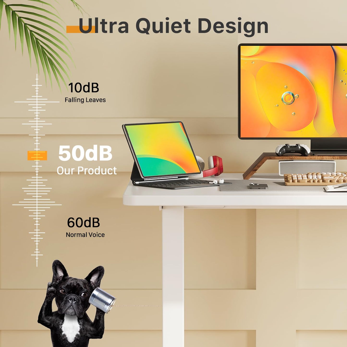 JOY worker Small Electric Standing Desk, 40" x 20" Whole Piece Height Adjustable Desk with Memory Controller, White Sit to Stand Desk Workstation for Home Office