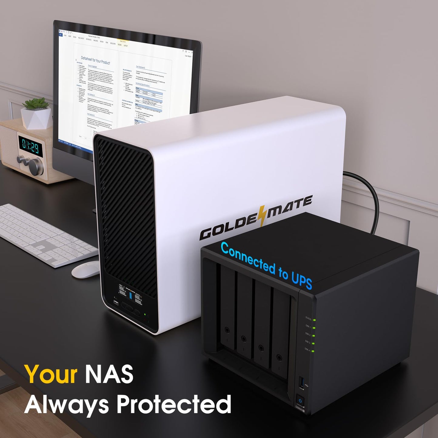 GOLDENMATE 2000VA/1600W Lithium UPS Battery Backup and Surge Protector, Backup Battery Power Supply with LiFePO4 Batteries(460Wh), AVR, Line Interactive Sinewave UPS System, 8 Outlets, LCD Display