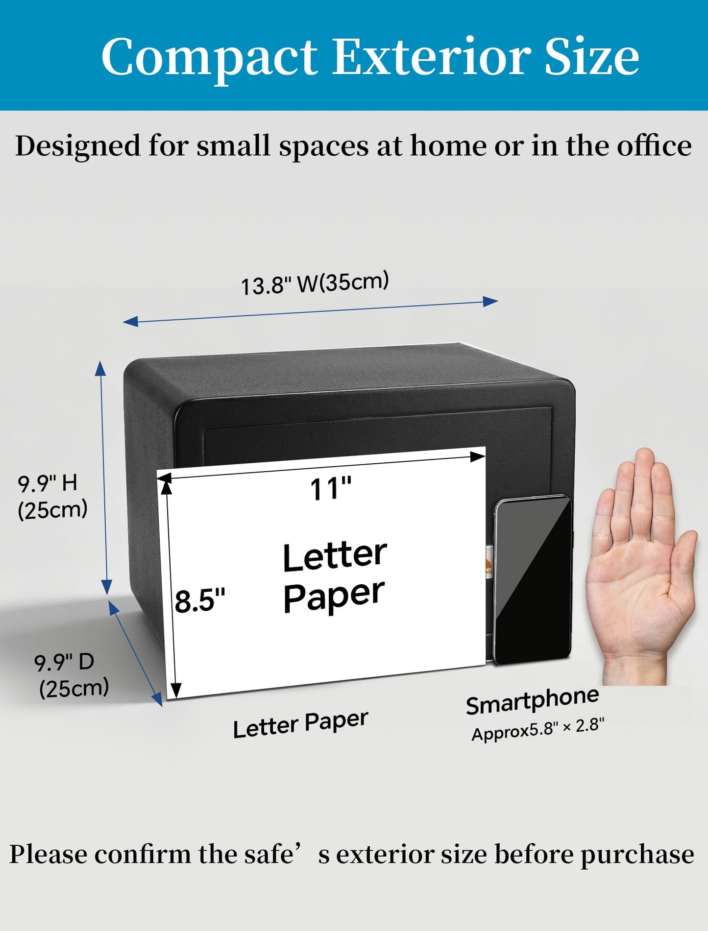 TIGERKING Biometric Small Home Safe, 20 lb Black Steel Body, 1.2 Cu Ft, Quick Access Fingerprint Keypad, Dual Locking Bolts, Removable Shelf