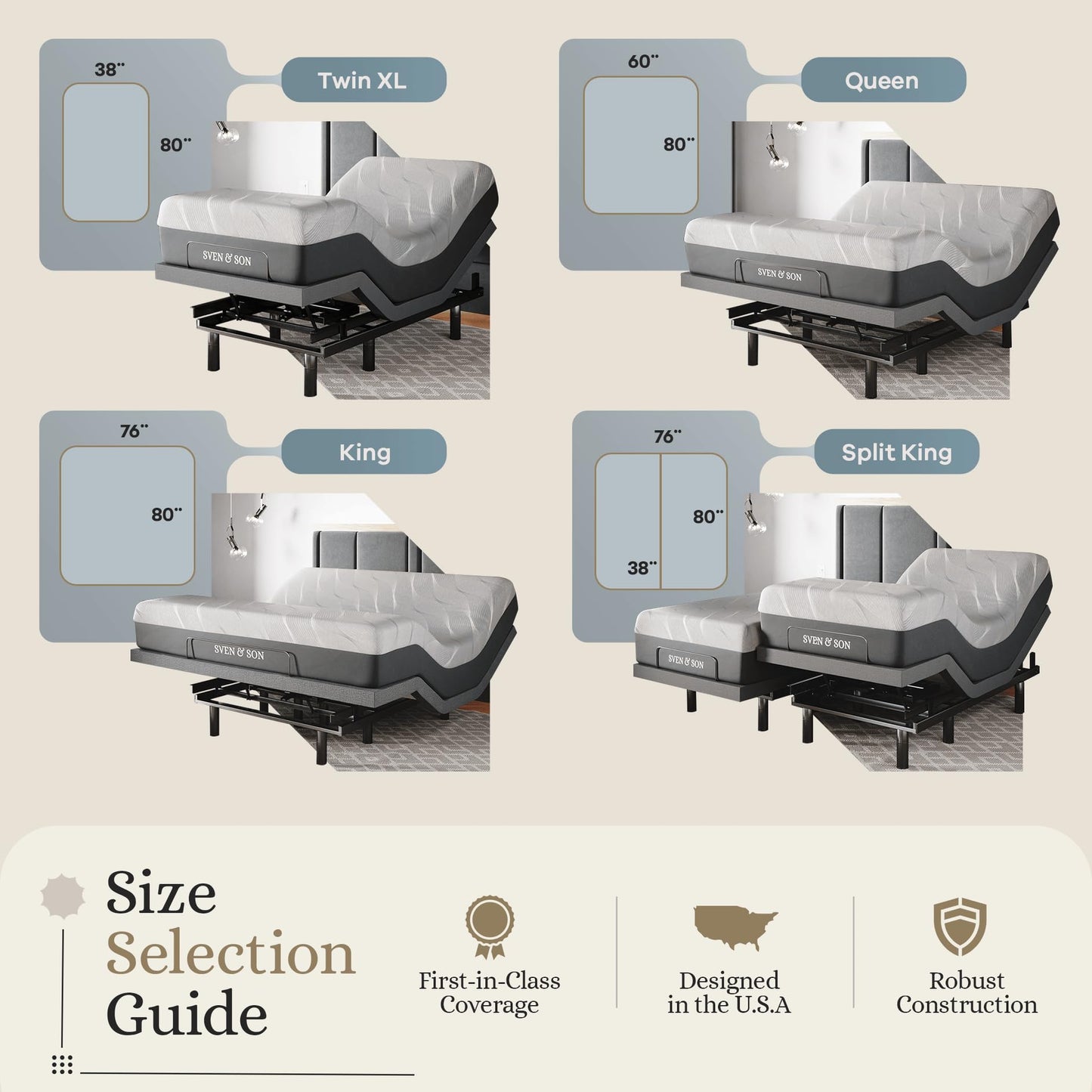 Sven & Son Classic Adjustable Bed Base, Head and Foot Lift, Massage, Under-Bed Lights, USB, Gel Memory, Zero Gravity Smart Frame - Twin XL + 14 inch Hybrid Spring Matt (Medium Soft)