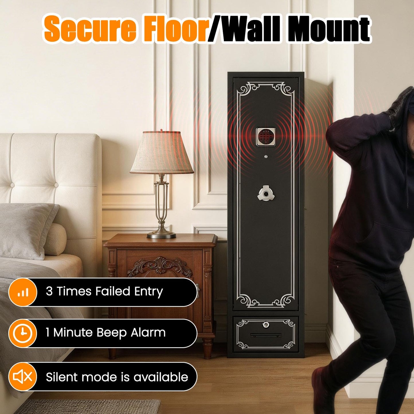 Assembled 22 Gun Safe for Rifle and Pistols, 6 Rifle Safes for Home, Shotgun Safe Long Gun Cabinet for Firearm with Drawer, Removable Shelf & Gun Rack