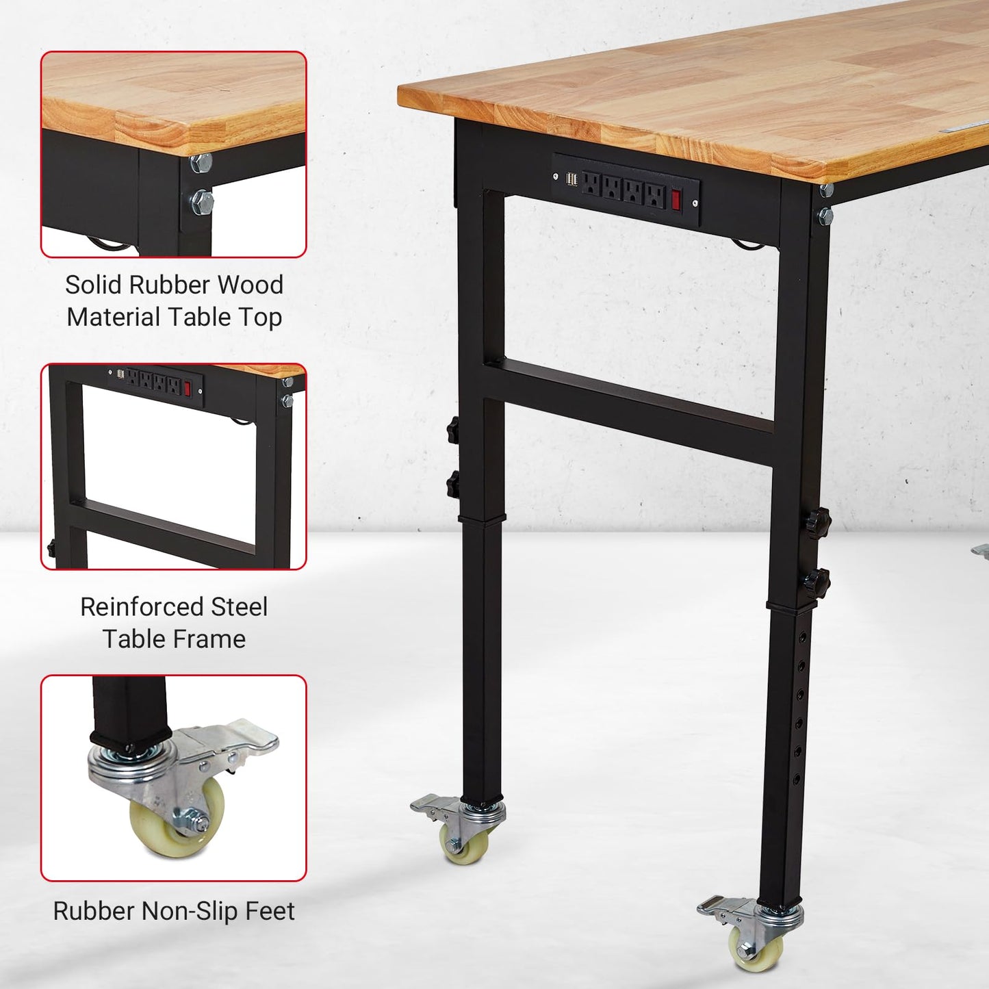 Adjustable Workbench with Wheels 70x21 Inches-Heavy Duty Adjustable Height Work Benches for Garage,Lockable Rolling Workbenches for Workshop and Home DIY 27.8"-39.5" Height