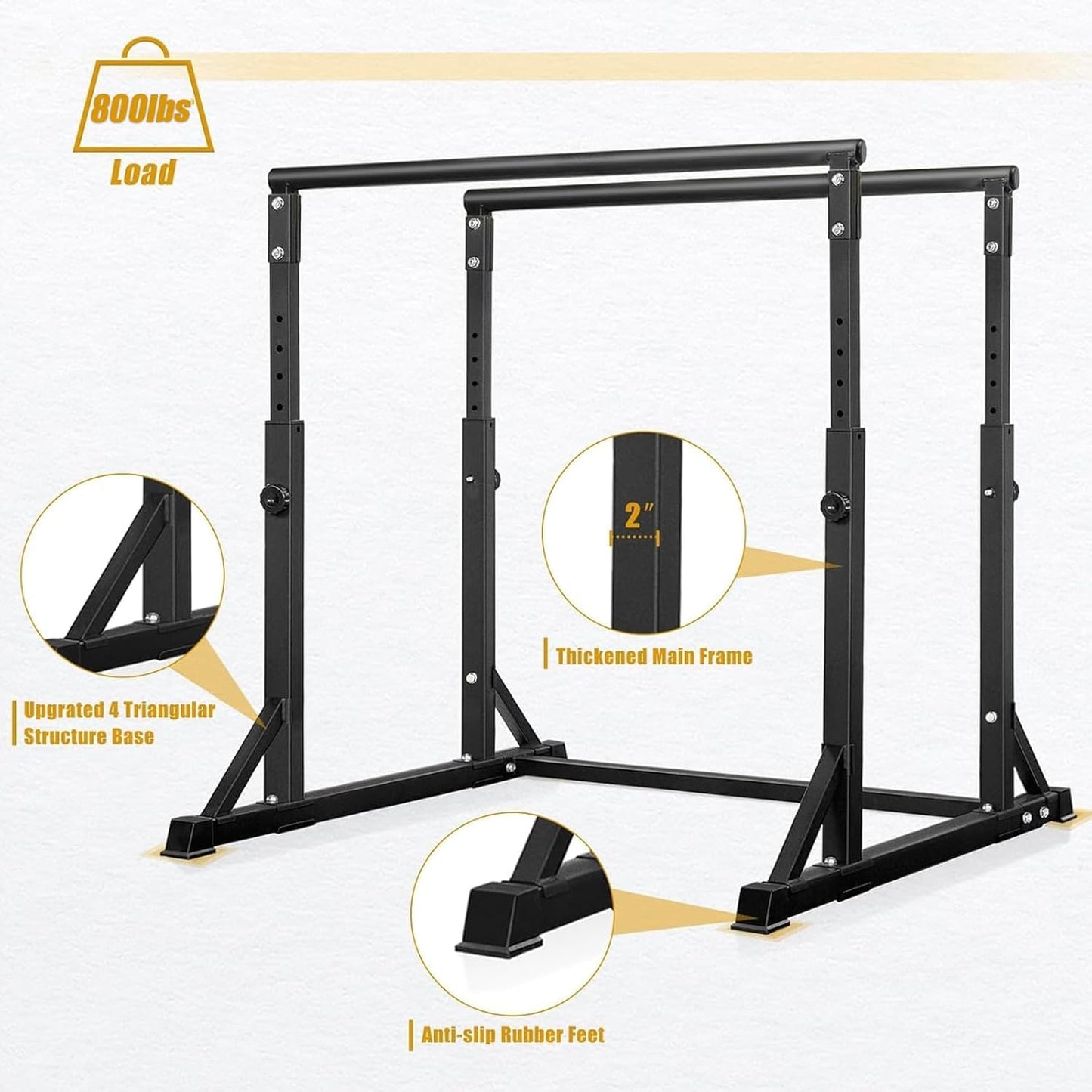 Bongkim Dip Bar, Heavy Duty Dip Station with 7 Height Levels, 800lbs Adjustable Parallel Bars for Tricep Dips Pull-Ups L-Sits Calisthenics Exercises Strength Training for Home Gym Outdoor (Matte black)