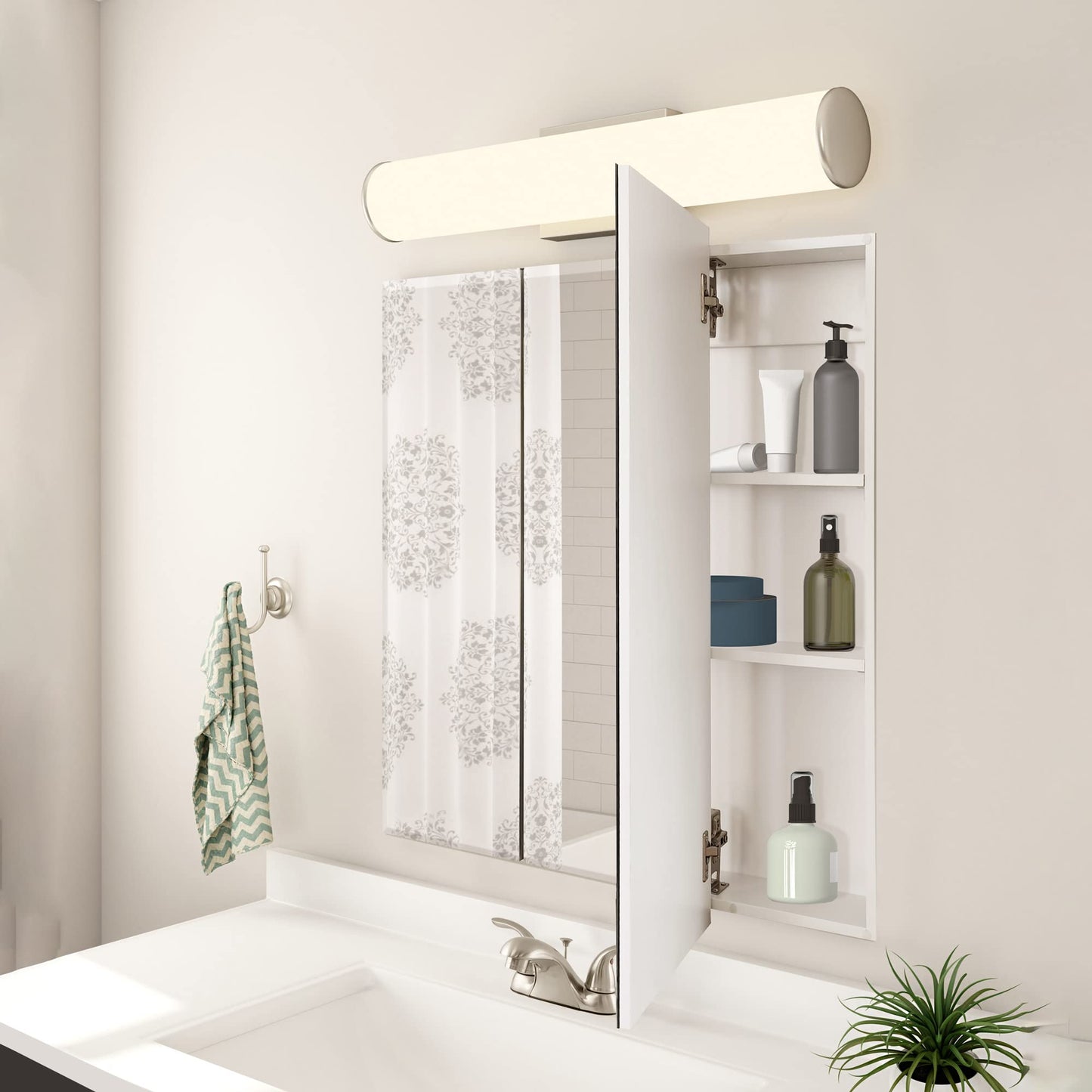 Design House Cyprus 30-in. Wide Medicine Cabinet, 3 Frameless Mirrored Doors, 2 Adjustable Shelves, Pre-Assembled, Surface or Recess Mounted, White, 30.0 in. W x 4.4 in. D x 30.0 in. H, 59749