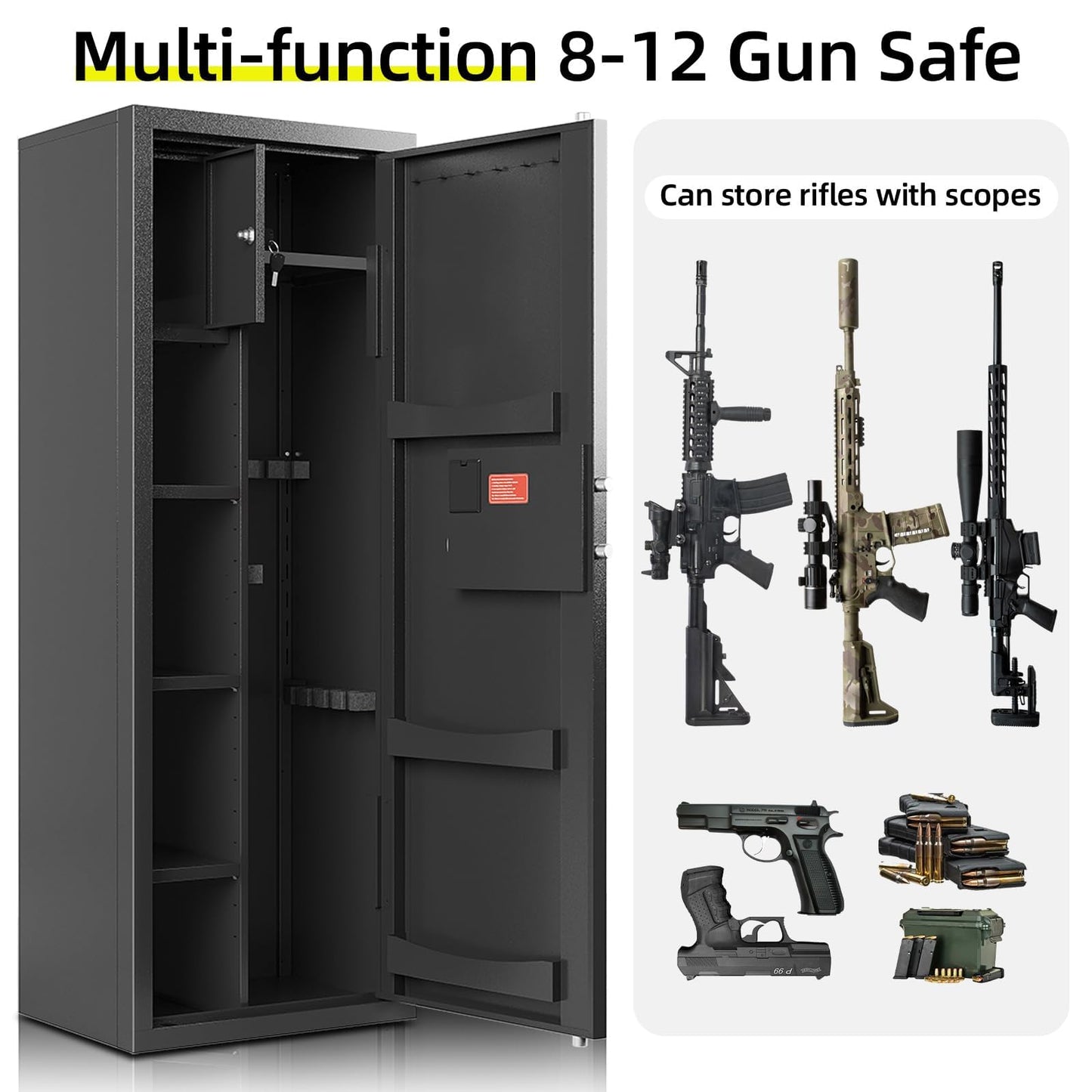 KAER 8-12 Gun safes,Rifle Safe,Gun Safes for Home Rifle and Pistols, Long Gun Safe for Rifle Shotgun for Home,Quick Access Rifle Safes,Adjustable Shelves