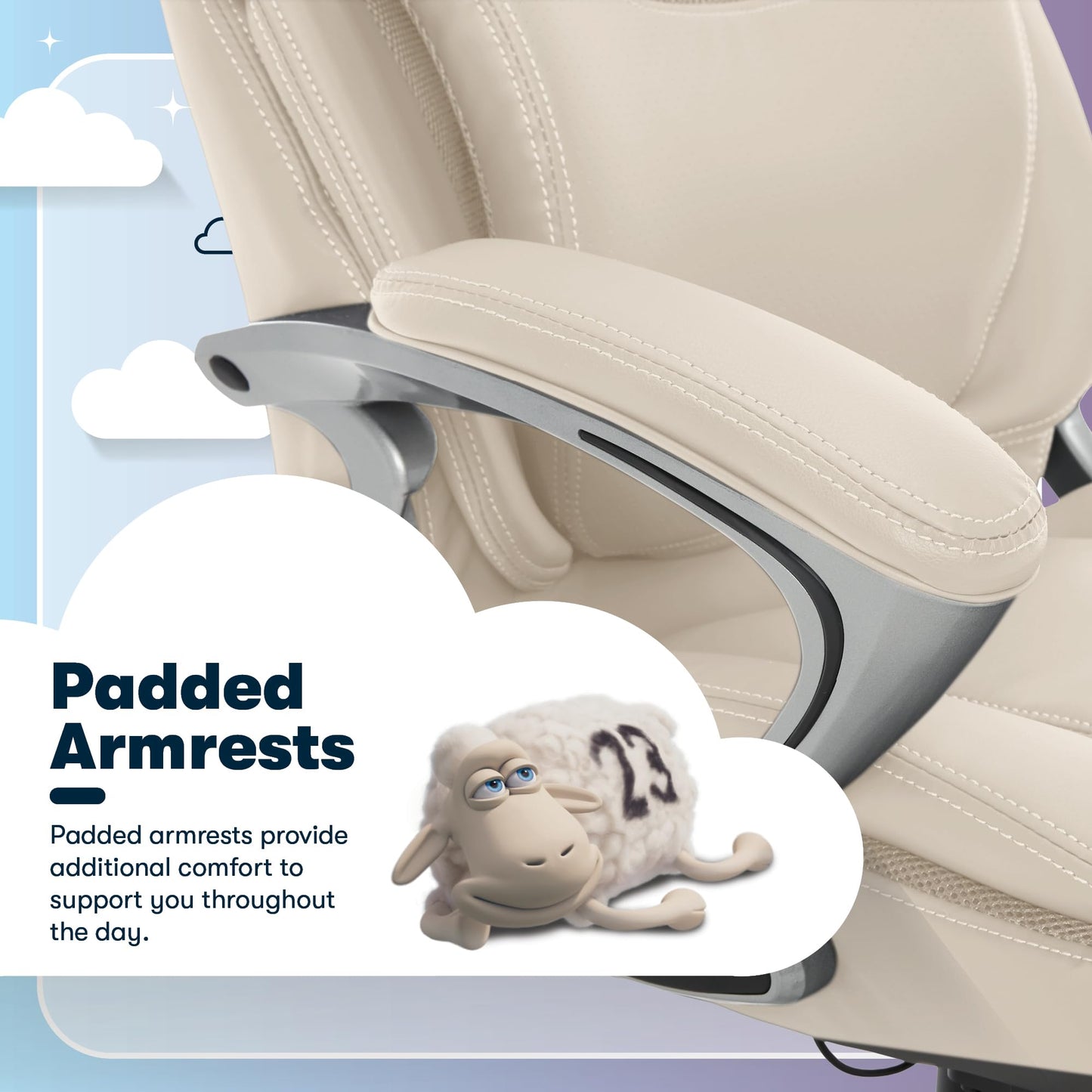 Serta Bryce Executive Office Chair - Ergonomic Computer DeskChair with Lumbar Technology - Adjustable Height - Memory Foam Body Pillows - 360° Swivel Rolling Base - Bonded Leather - Cream