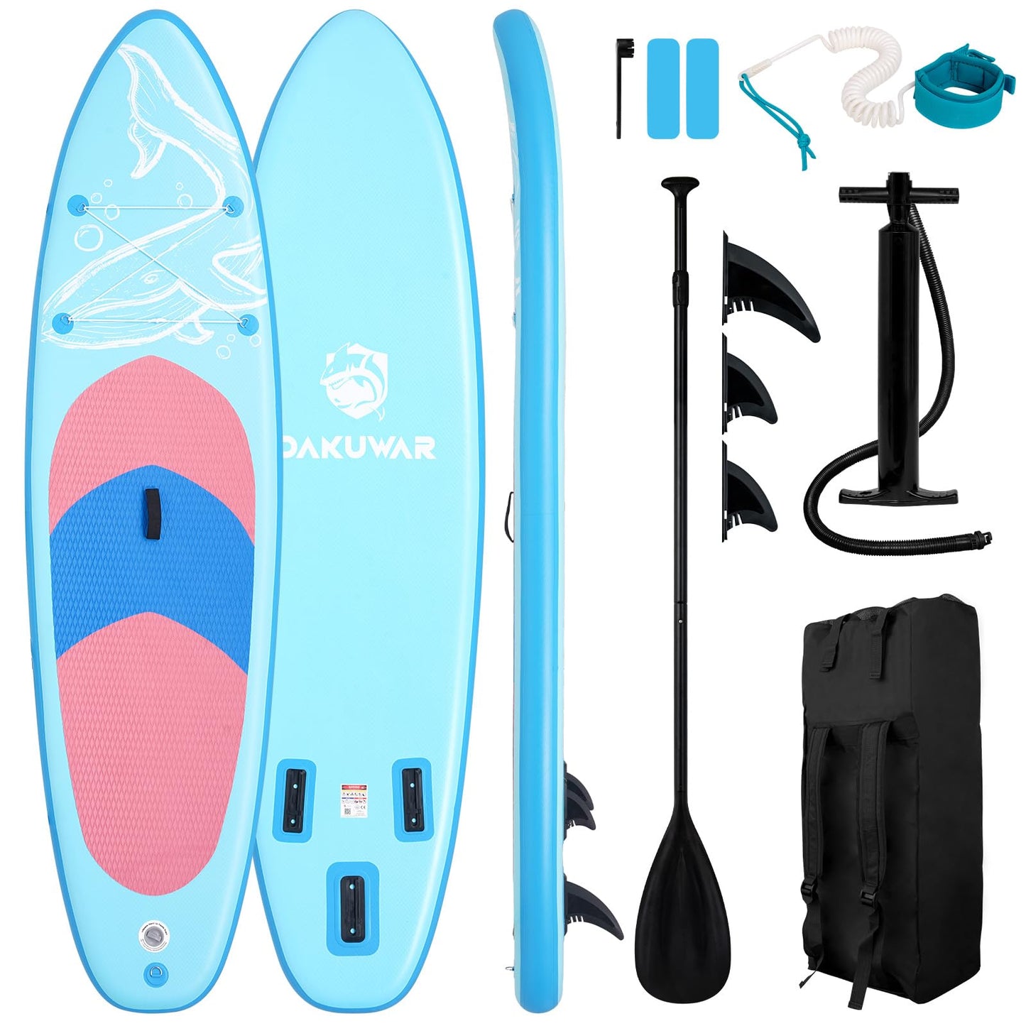 DAKUWAR Paddle Board 10'6''x33''x6'' Inflatable Stand Up Paddle Boards with SUP Accessories Ultra-Light Paddleboard Non-Slip Comfort Deck for Adults & Youth of All Skill Levels (Blue and Pink)