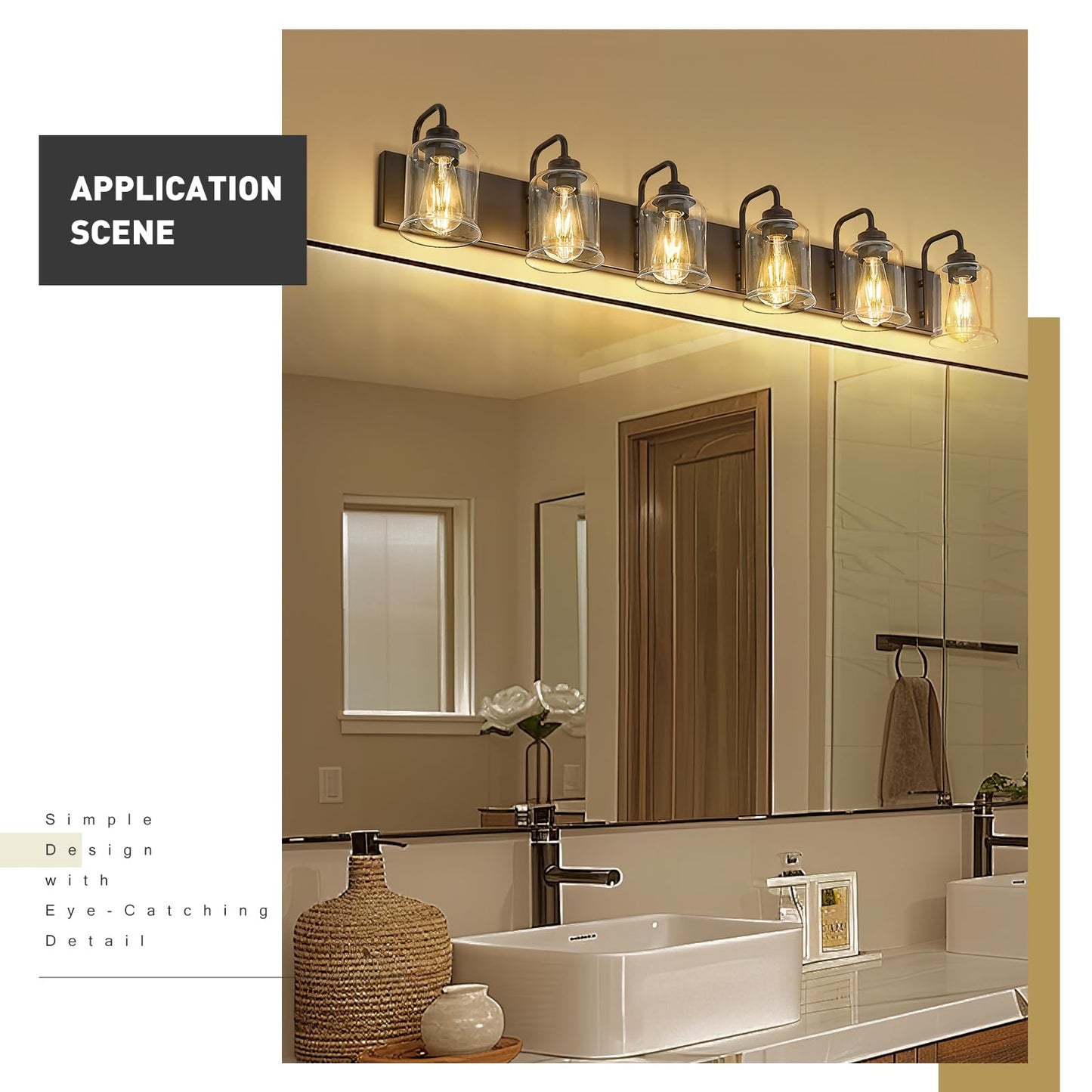 zeyu 6-Light Bathroom Vanity Lights, Oil Rubbed Bronze, Clear Glass Shade, Model ZSL72B-6W ORB, 44 Inch Farmhouse Style