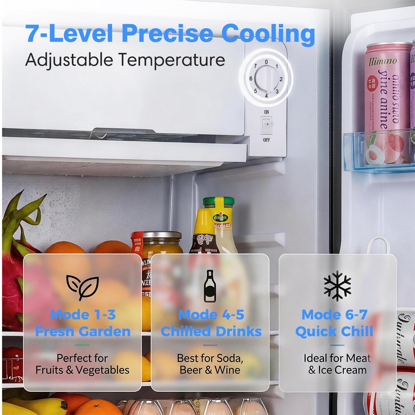 OSTBA 3.2 Cu.Ft Mini Fridge with Freezer, Small Refrigerator with Adjustable Thermostat, 3 Glass Shelves, Crisper Drawer, Low Noise Compact Fridge for Bedroom, Office, Dorm, RV, Single Door, Sliver