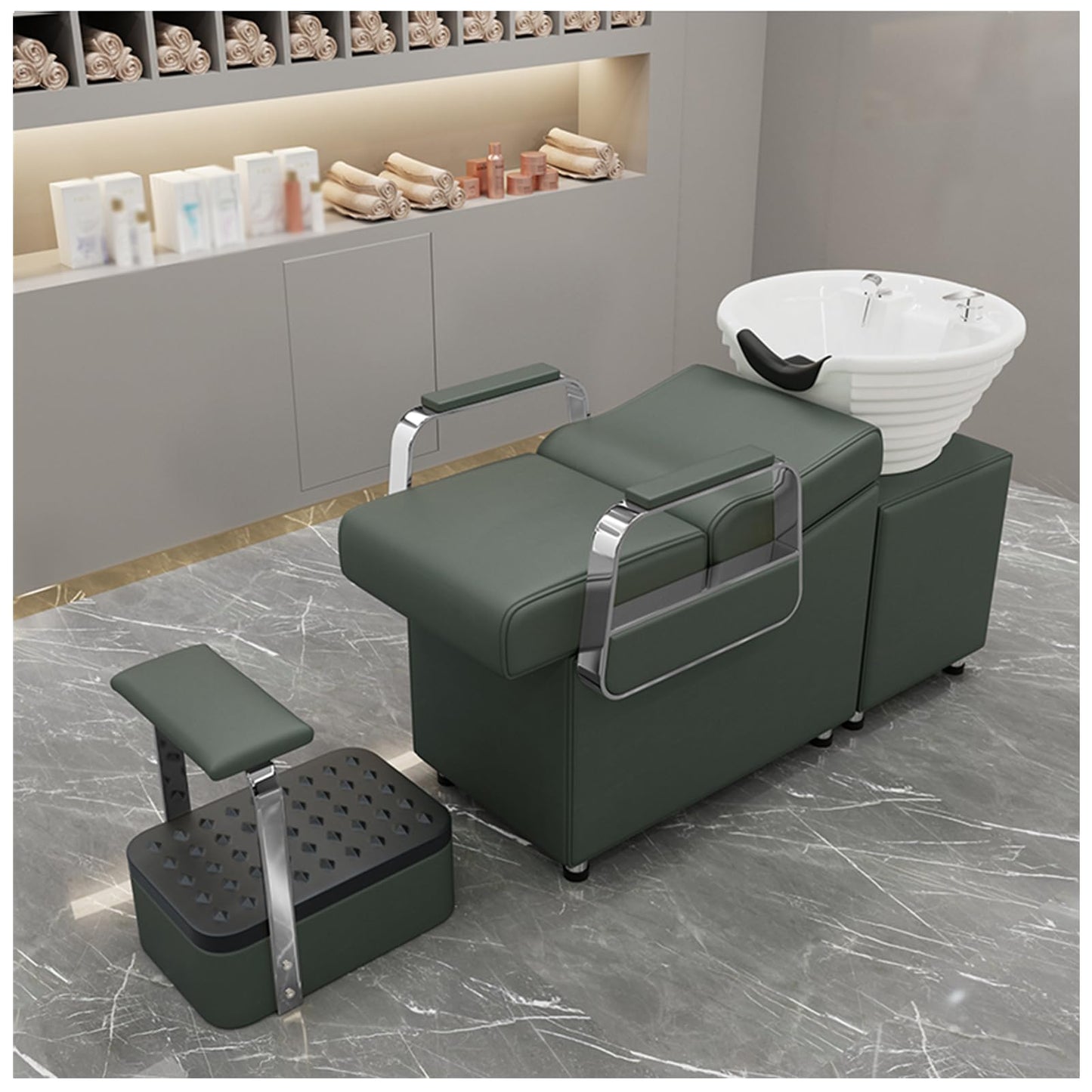 Shampoo Backwash Unit with White Porcelain Bowl, Salon Sink Hair Wash Chair Shampoo Station,Beauty Spa Massage Hairdressing Equipment,D