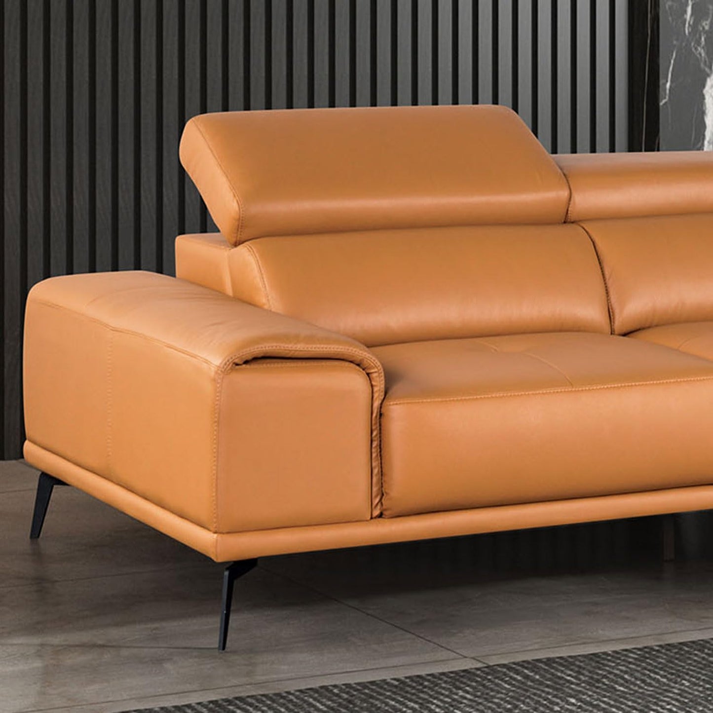 Furniture of America Lyndon Modern Leather Sectional Sofa with Chaise and Biscuit Tufted Cushion, L Shaped Comfy Couches for Living Room, Bedroom, FSC Certified, Right Facing, Light Brown
