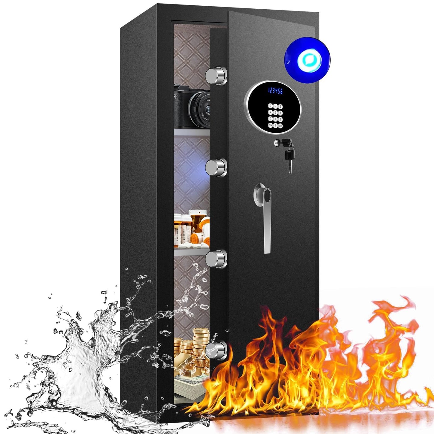 ToruKeep 9.2 Cu Ft Fireproof Safe with LED Light - 60 Min Fire Rated Waterproof Security Box, Digital Keypad Lock for Home Office, Documents, Jewelry, Laptop & Valuables