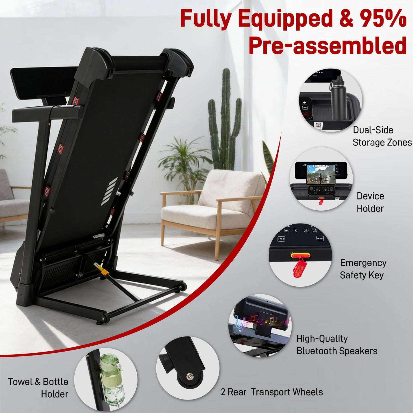 Heavy Duty Treadmill for Home, 20" Wide Deck, 20-Level Auto Incline