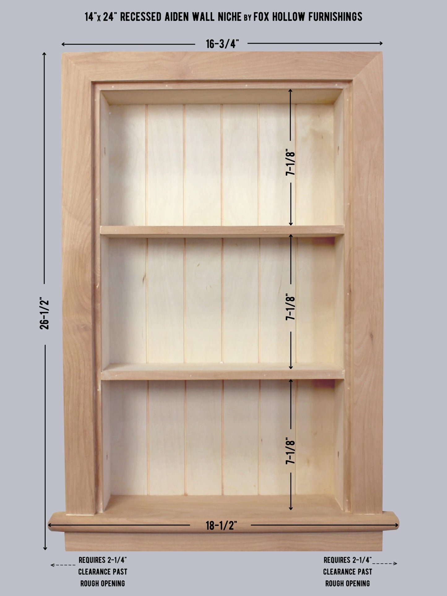 Fox Hollow Furnishings 14x24 Aiden Recessed Wall Niche Medicine Cabinet Replacement, in The Wall Bathroom Cabinet Insert Shelf/Shelves, Made in North America, Real Wood, NO MDF, Beadboard, Unfinished