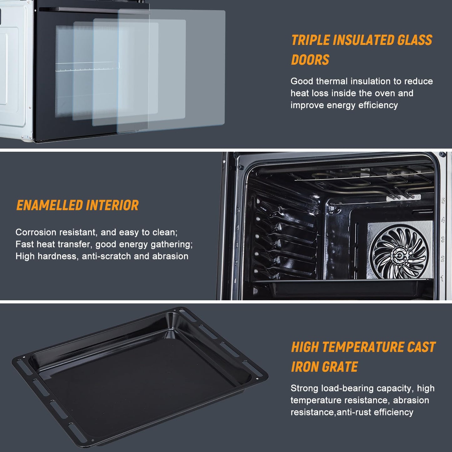 MilleLoom 24" Single Wall Oven - 2.5 Cu.Ft, 240V 3000W, Even Cooking, Versatile Functions, User-Friendly Controls, Double-Layered Glass Door, Black