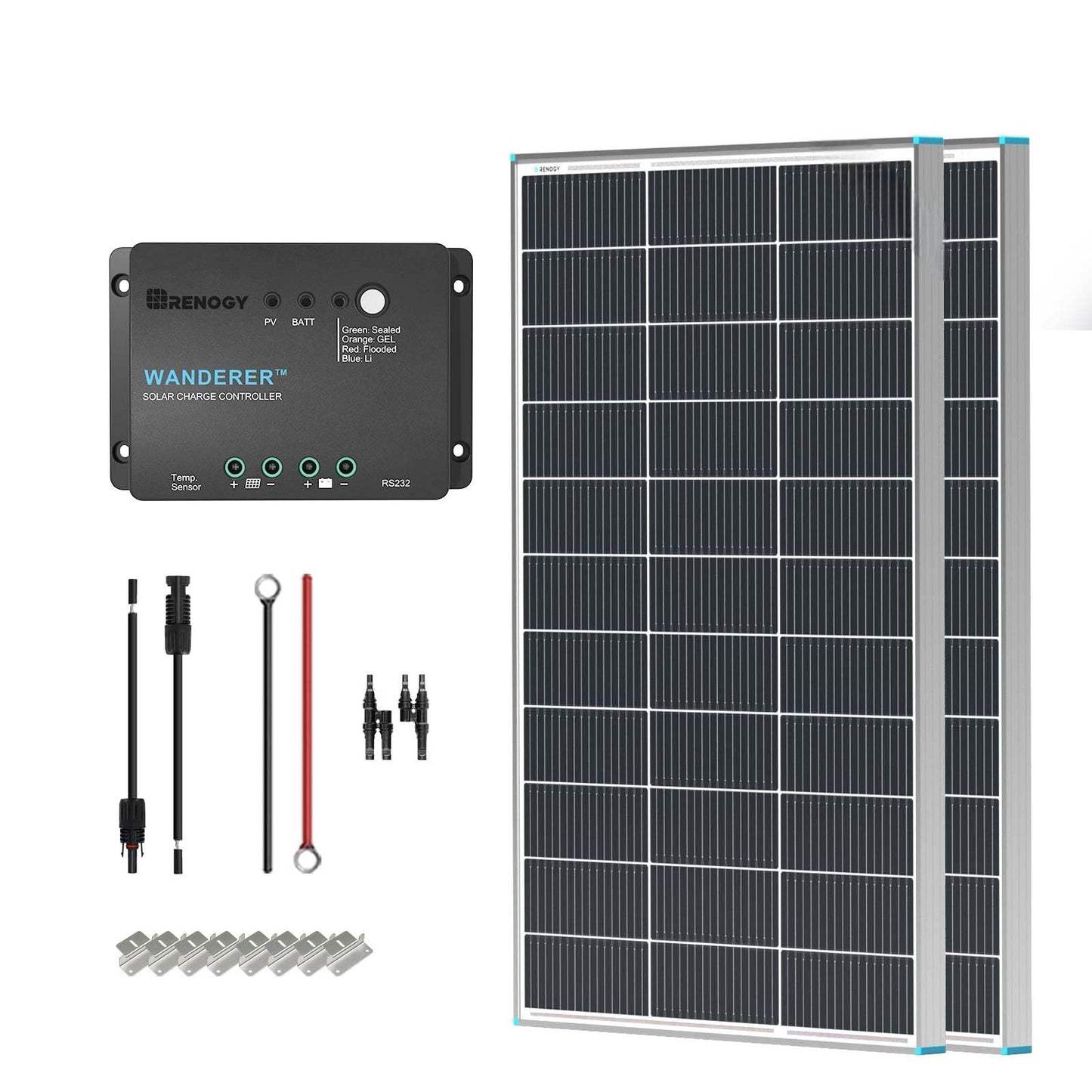 【New Upgrades】 Renogy 200 Watt Solar Panel Kit 12 Volt N-Type Starter Kit with 2 Pcs 100W Solar Panel and 30A PWM Charge Controller for RV, Boats, Trailer, Camper, Marine,Off-Grid System