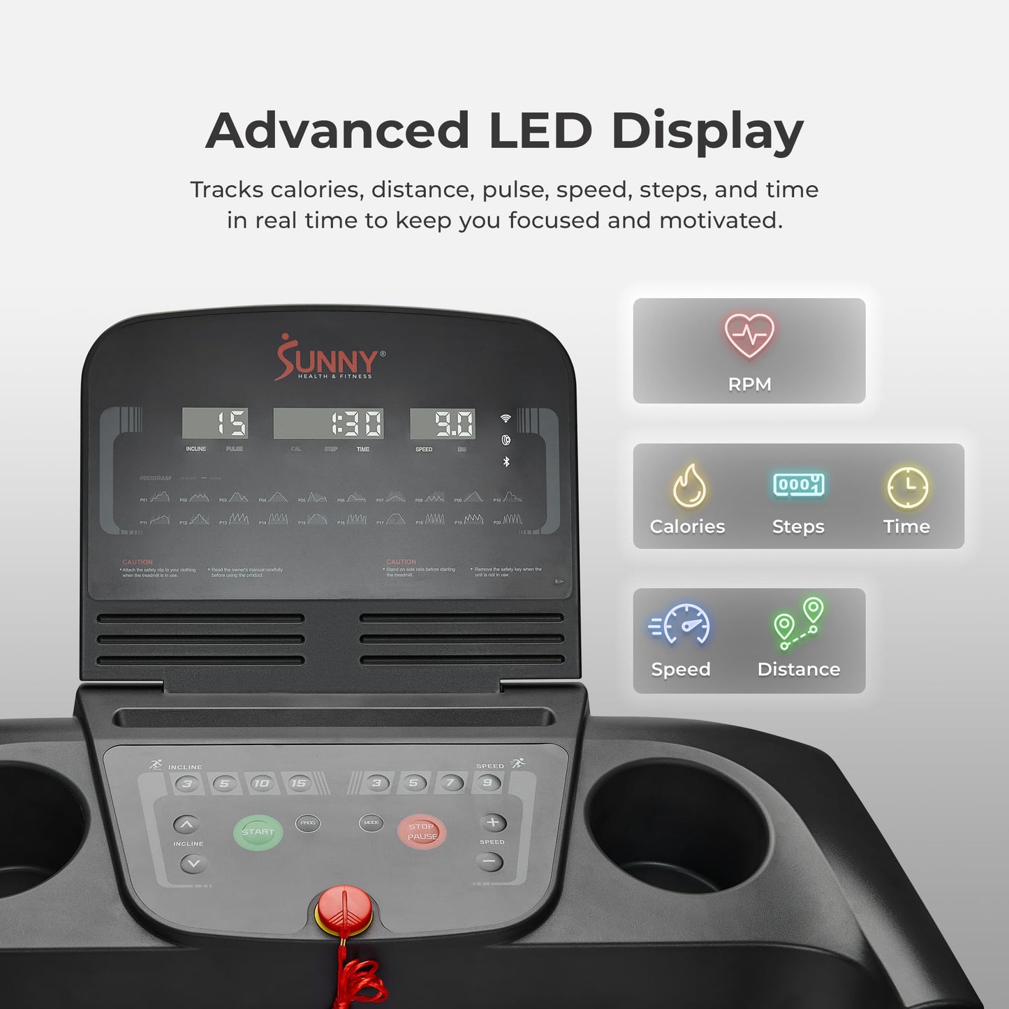 Sunny Health & Fitness Active 400 Smart Auto Incline Treadmill – Foldable Running Machine w/Bluetooth, Wi-Fi, 12% Incline, Shock Absorption & SunnyFit Fitness App - SF-T724012
