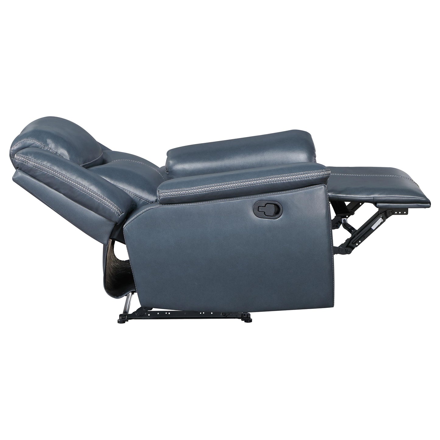 Coaster Home Furnishings - Sloane - Faux Leather Upholstered Recliner Chair with Manual Reclining, Padded Arms, and Pull Handle - Living Room - Blue - 610273