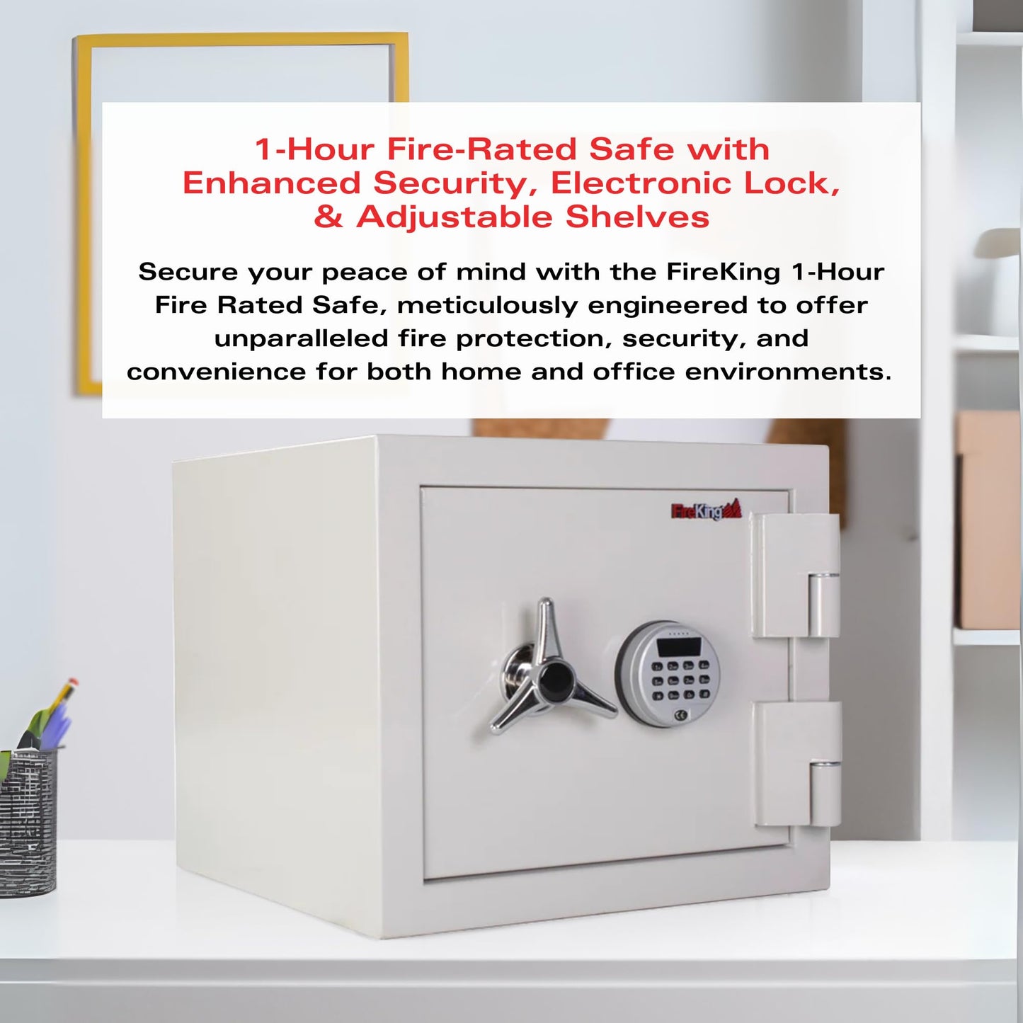 FireKing Fire Safe with Electronic Lock, 1 Hour Fire Rated, UL Rated & Water Resistant Home Safe, Programmable Home Safes, White
