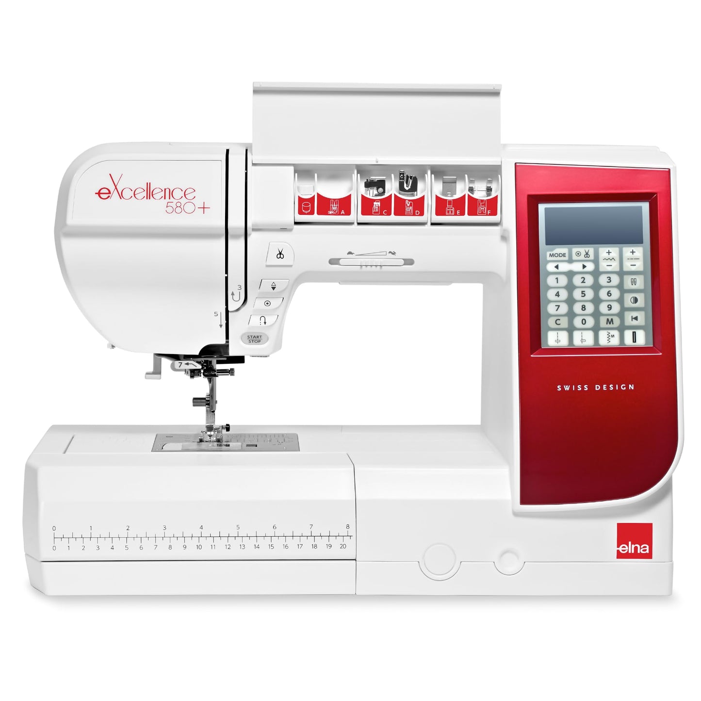Elna eXcellence 580+ Fashion & Decor edition computerized Sewing Machine w/ 120 Built-in Stitches, Large Sewing Bed (8.2" workspace), 13 included Presser Feet & Extra-Wide Extension Table Included