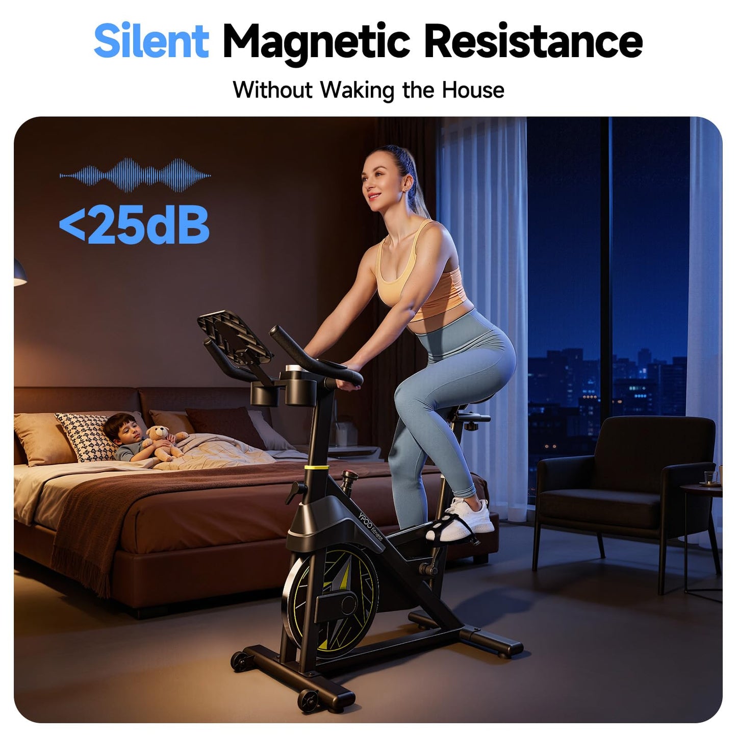 YPOO Exercise Bike, Magnetic Stationary Bikes for Home with Exclusive App, 300lbs Weight Capacity Indoor Cycling Bike Silent Belt Drive with Tablet Mount and Fitness Courses for Weight Loss