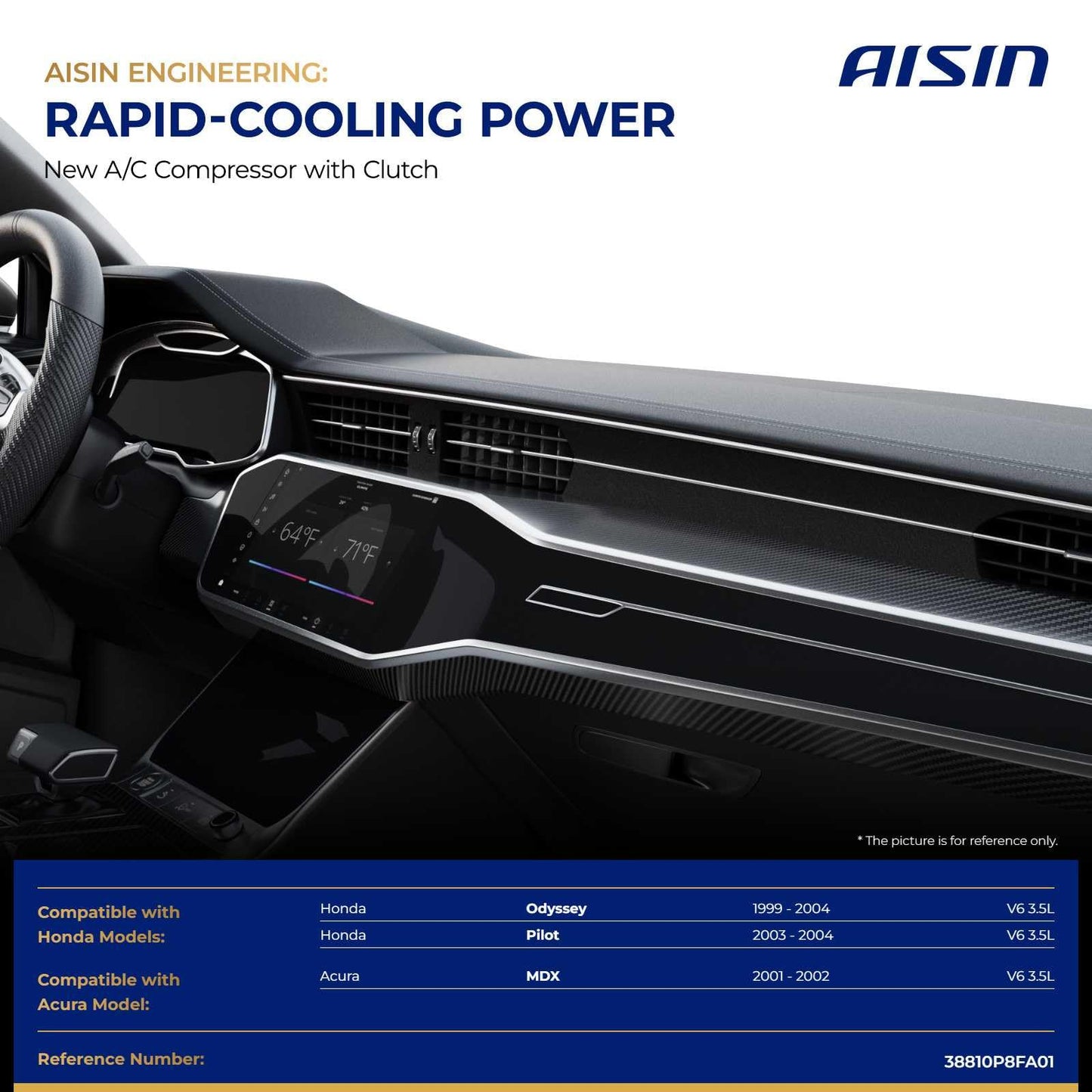 AISIN AFTERMARKET ACCH-00072 Air Conditioner AC Compressor - Compatible with Honda Pilot 2003-2004 3.5L, Odyssey 1999-2004 3.5L, Acura MDX 2001-2002 3.5L - with 6-Pulley Groove, with Clutch