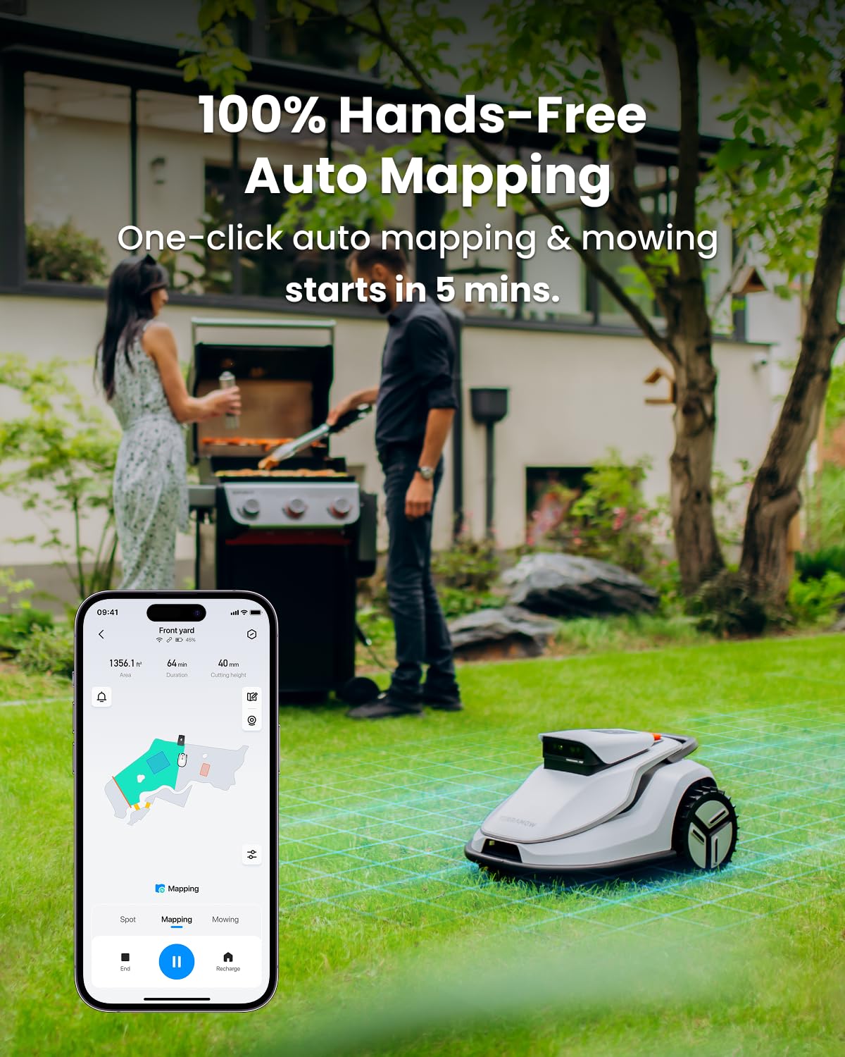 TerraMow V1000 Robotic Lawn Mower with Garage, Tri-AI Vision, No Wire/RTK/Signal Issues, Auto Mapping, Max 0.3 Acres, Vision Navigation, AI Obstacle Avoidance, 100% Hands-Free for Complex Gardens