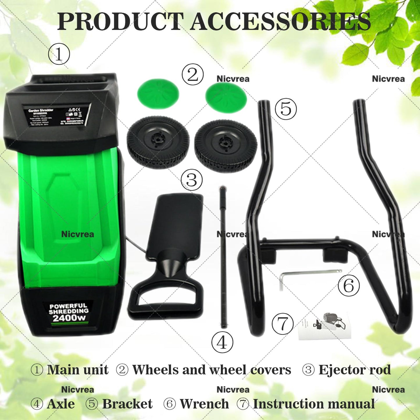 Leaf Mulcher,Electric Garden Shredder,Super Powerful Tree Branch Crusher,Wood Chippers, Shredders, Tree Branch Crusher,with 50L Collection Bag, Suitable for Garden