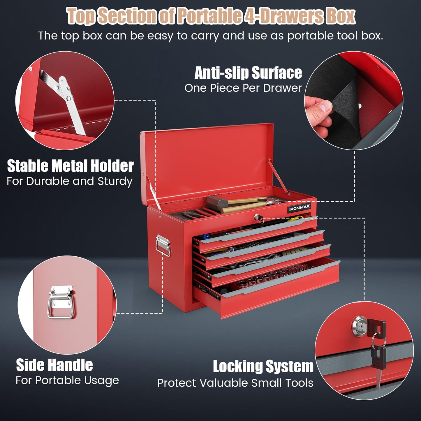 ERGOMASTER Large Rolling Tool-Chest with 6 Drawers Heavy Duty Tool-Cabinet on Wheels Lockable and Lock System for Garage Workshop(28 x 13 x 44”-Red)