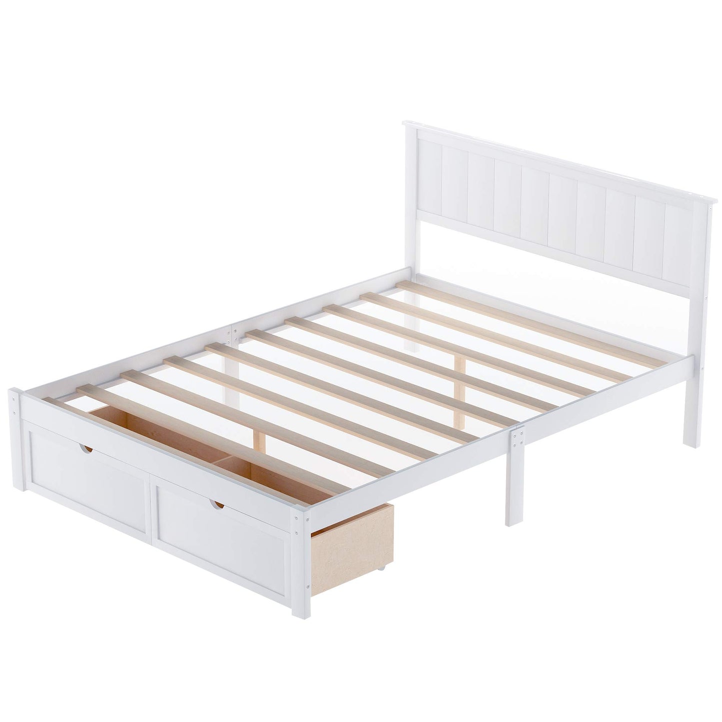 GDFStudio Full Size Platform Bed with Under-Bed Drawers, Solid Pine Wood and MDF Bed Frame, Storage Platform Bed with Support Legs, No Box Spring Needed, White