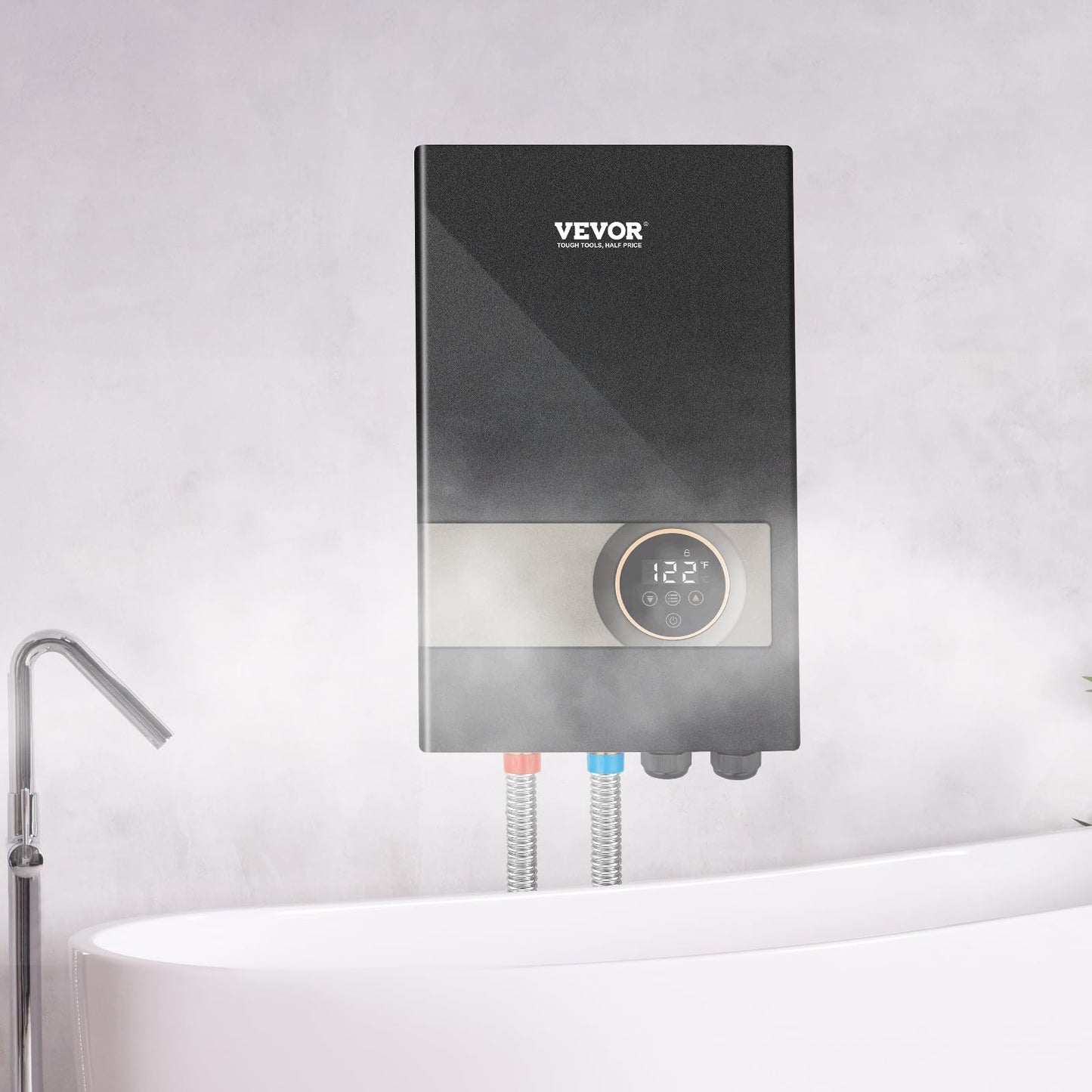 VEVOR Tankless Water Heater Electric, 18KW 240V Black Instant Water Heater, LCD Touch Screen, Digital Temperature Display, Child Security Lock, On Demand for Bathroom, Kitchen, Shower, Mall, Salon