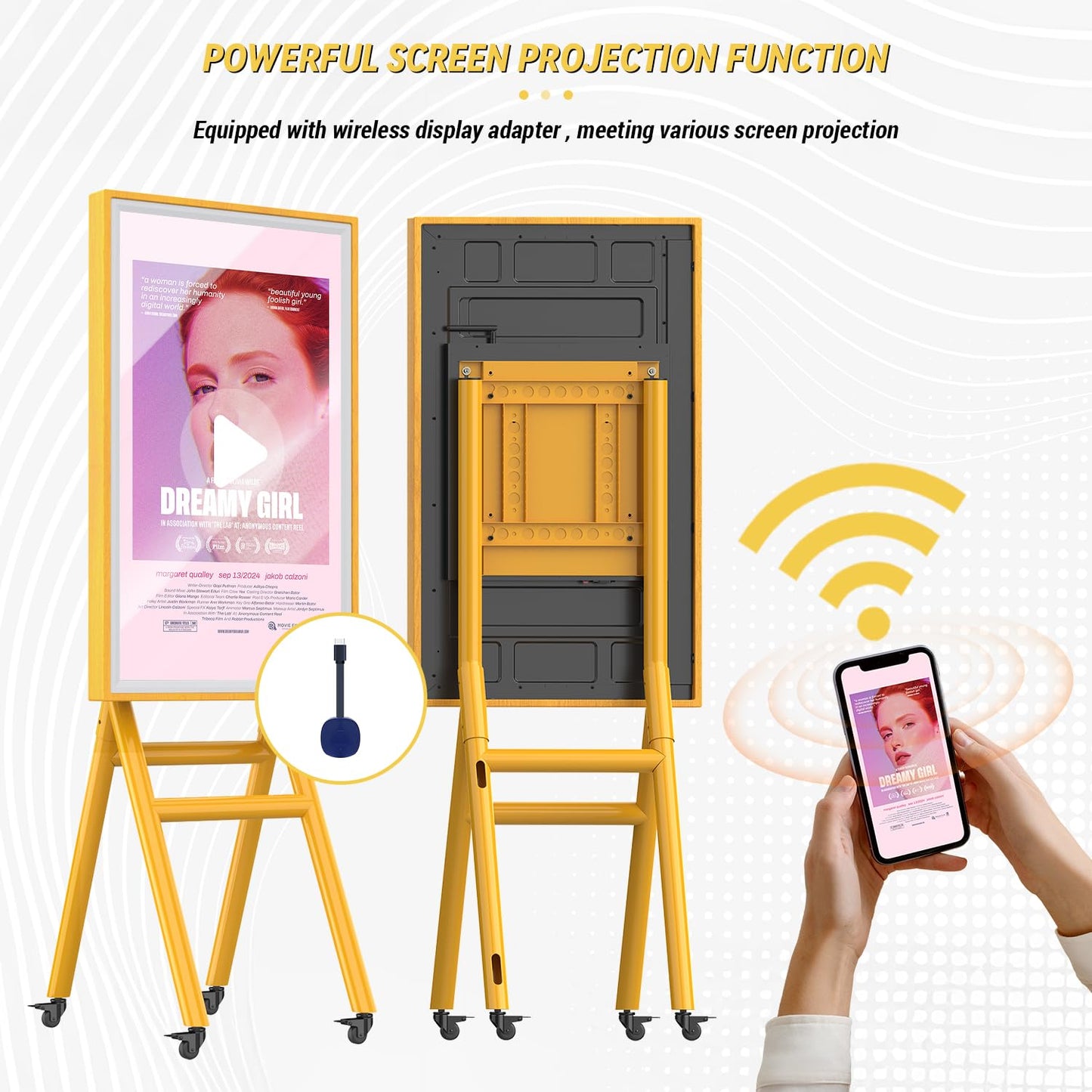 MWE Mobile Digital Signage Display 43in,Portable UHD Touchscreen Advertising Display Kiosk Poster App Publishing,Photo Booth Standby Series Screen Mirroring (Touch Screen, Wooden, 43in)