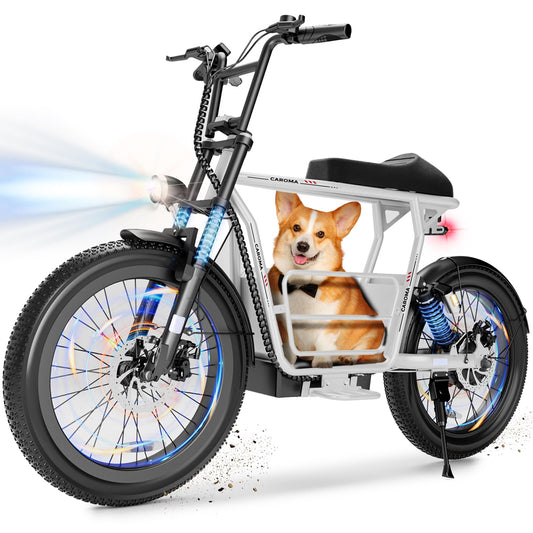 Caroma Electric Scooter for Adults with Seat Peak 1000W, 20" All-Terrain Fat Tire Electric Bike,Dual Shock Absorbing, 25 Miles & 20MPH Top Speed E-Scooter with Basket for Pet&Cargo,White