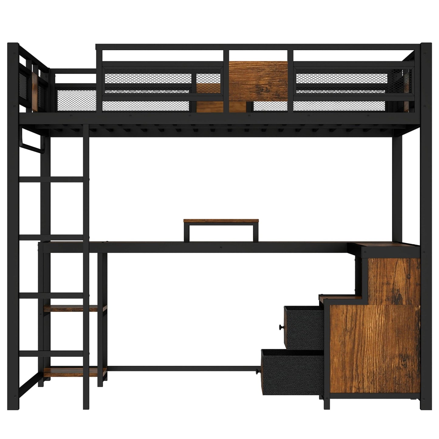 Bellemave Queen Loft Bed with L-Shaped Desk and Storage Drawers, Queen Size Loft Bed Frame with Computer Monitor Stand, Corner Shelf and Hanger Rod, Adults Loft Beds Nosie-Free, Black