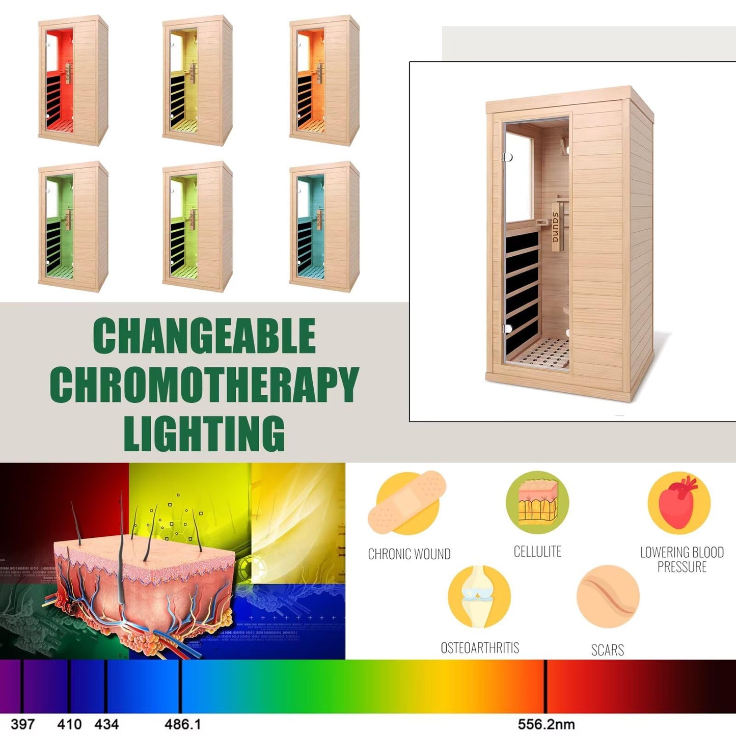 1350W Far Infrared Sauna Room for Home, Low EMF Fast Heating Canadian Hemlock Wood Sauna,Color Changing Sauna Light, Bluetooth Speakers, Modular Design