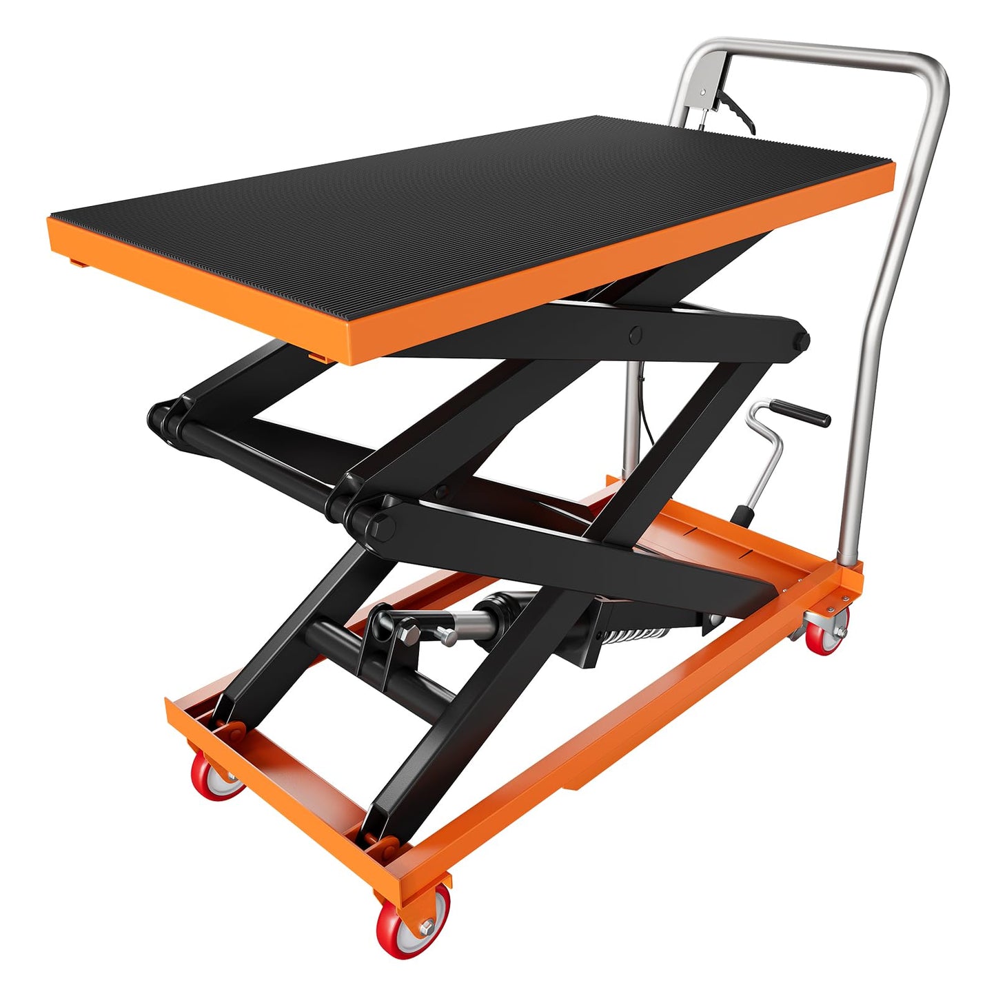 Double Scissor Lift Table, 330lbs Capacity 59" Lifting Height, Hydraulic Lift Table Cart with Locking Wheels and Non-Slip Pad, Hydraulic Scissor Cart for Material Handling and Transportation