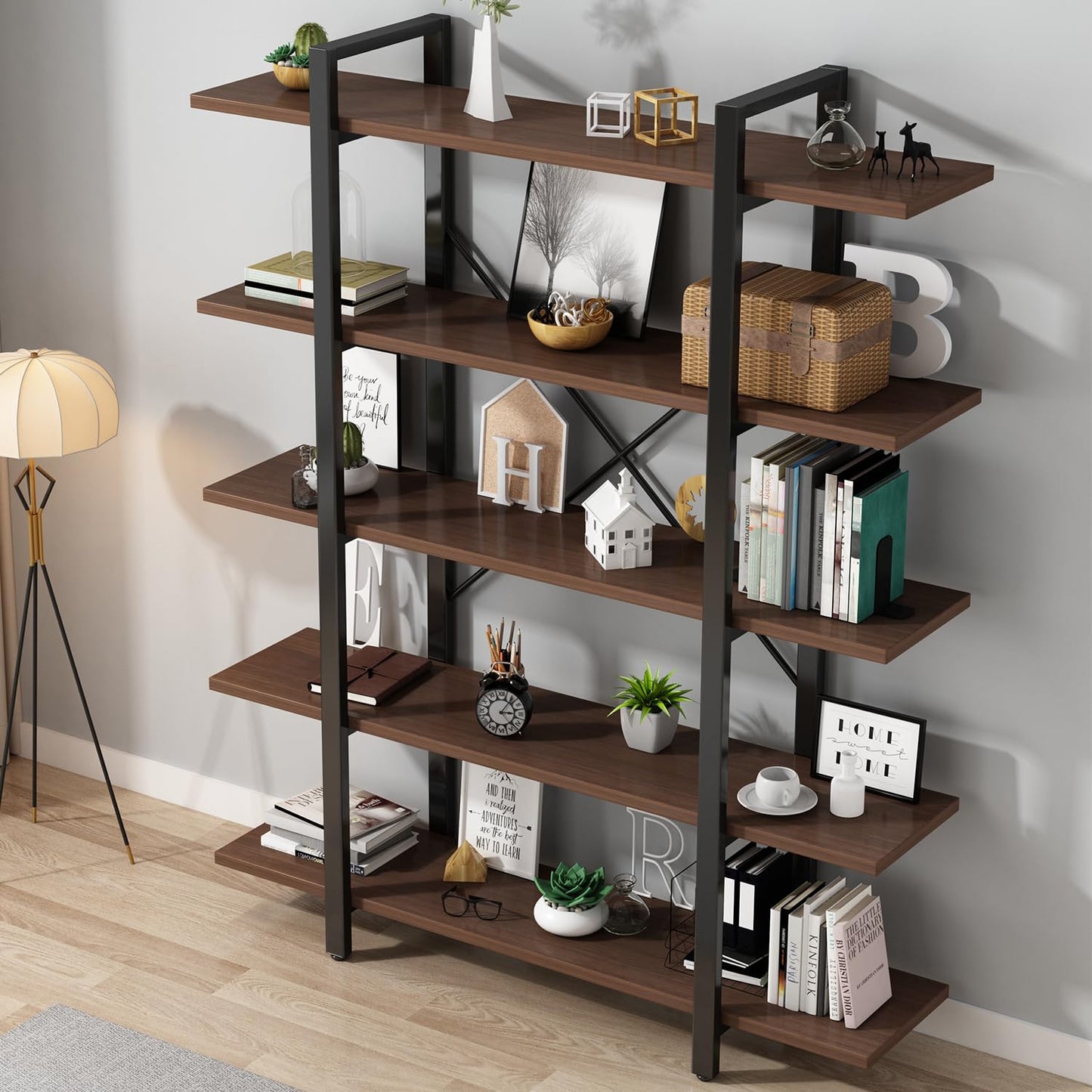 LZ-DONGMAN Bookshelf, Industrial Style Bookcase, Book Rack, Storage Rack Shelves in Living Room/Home/Office, Books Holder Organizer for Books/Movies (5-Tiers)