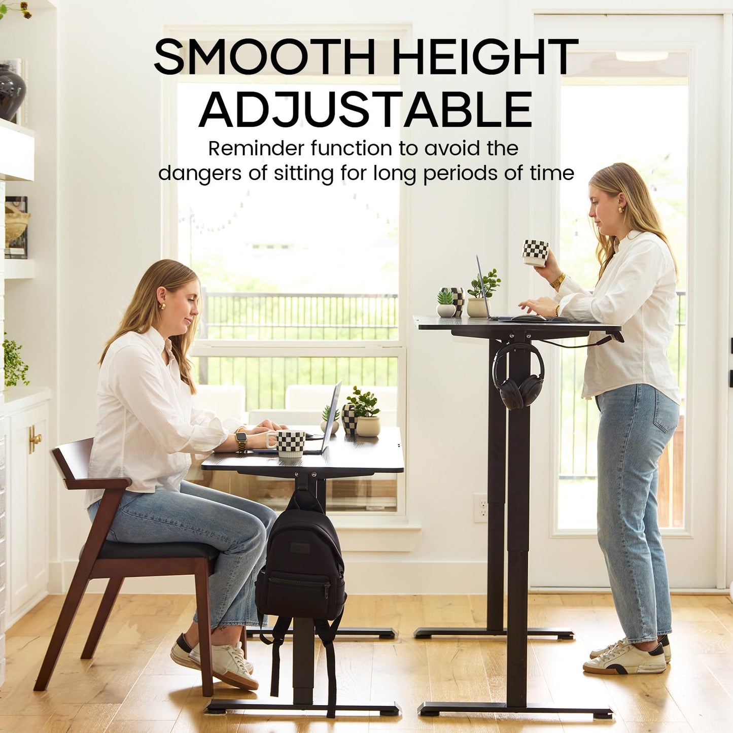 Veken 63 Inch Electric Standing Desk, Adjustable Height Office Desk with Wood Desktop, Computer Table for Home Work, Study and Gaming, Small Spaces, Modern Furniture, Black