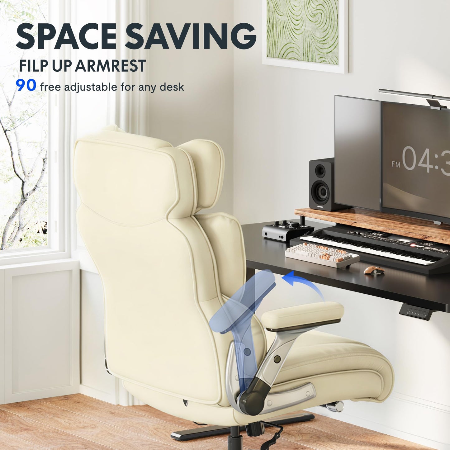 FLEXISPOT 600lbs Big and Tall Office Chair for Heavy People, Heavy Duty Computer Desk Chair with Dynamic Lumbar Support 2D Armrest Blade Wheels, Chairs for Home Office Gaming Working, Leather, Beige