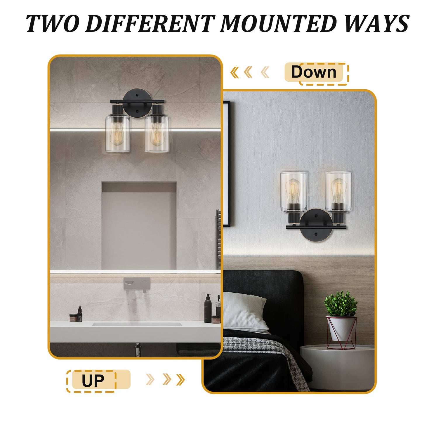 Pia Ricco 2-Light Bathroom Vanity Light Fixtures, Oil Rubbed Bronze, Glass Shades, Model 41922