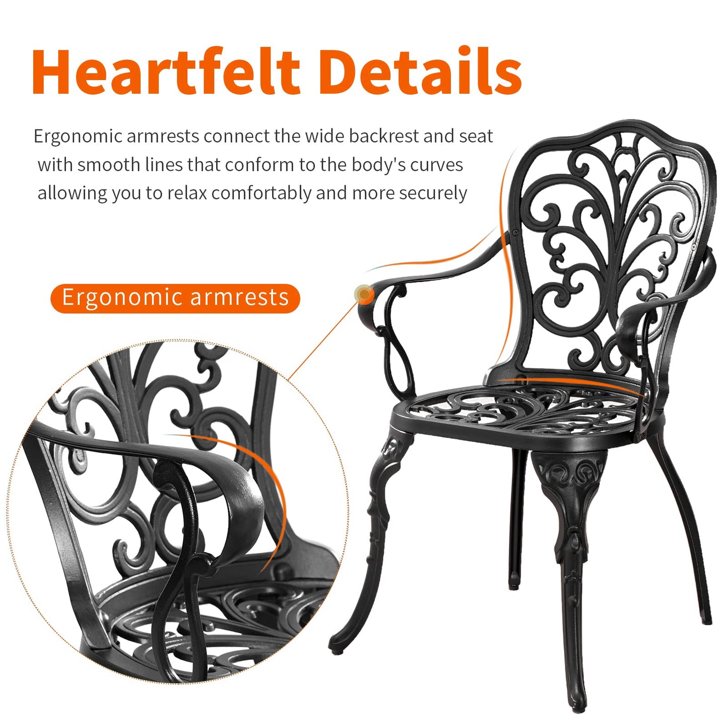 Withniture Bistro Set 3 Piece Outdoor, Bistro Table and Chairs Set of 2, All Weather Patio Bistro Set with Umbrella Hole, Patio Set for Garden, Black