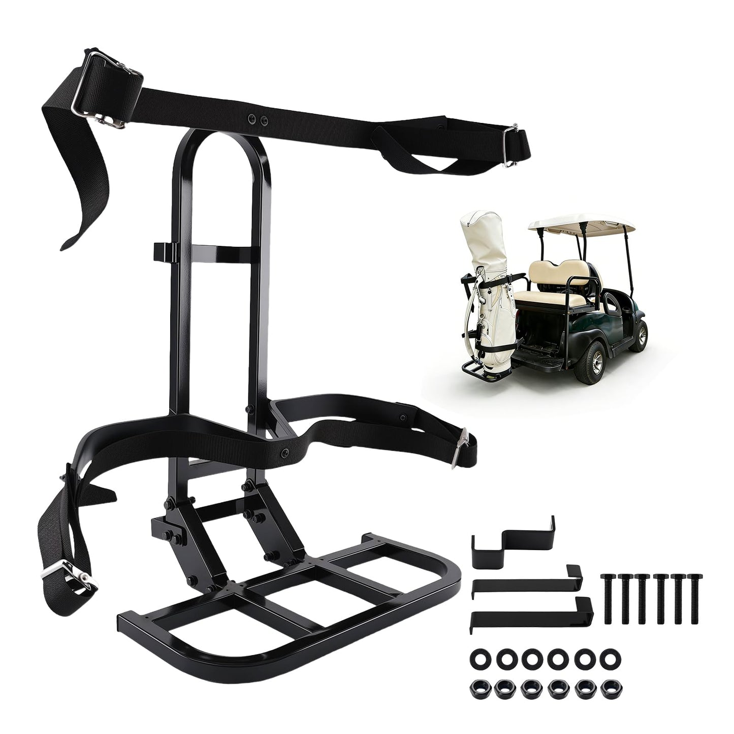 maXpeedingrods Upgraded Golf Cart Rear Seat Bag Holder for Club Car E-Z-GO Yamaha, Cart Bag Holder with Adjustable Strap, Better Fixation Space-Saving No Drilling Required Rust-Proof