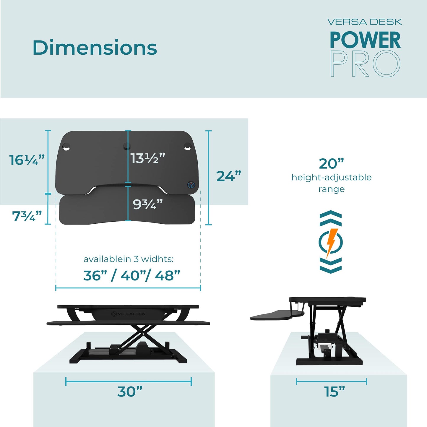 VERSADESK PowerPro 36 Inch Electric Standing Desk Converter – Push-Button Height Adjustable Sit to Stand Desk Riser for Dual Monitors & Laptop – Motorized Desktop Workstation with Wide Keyboard Tray